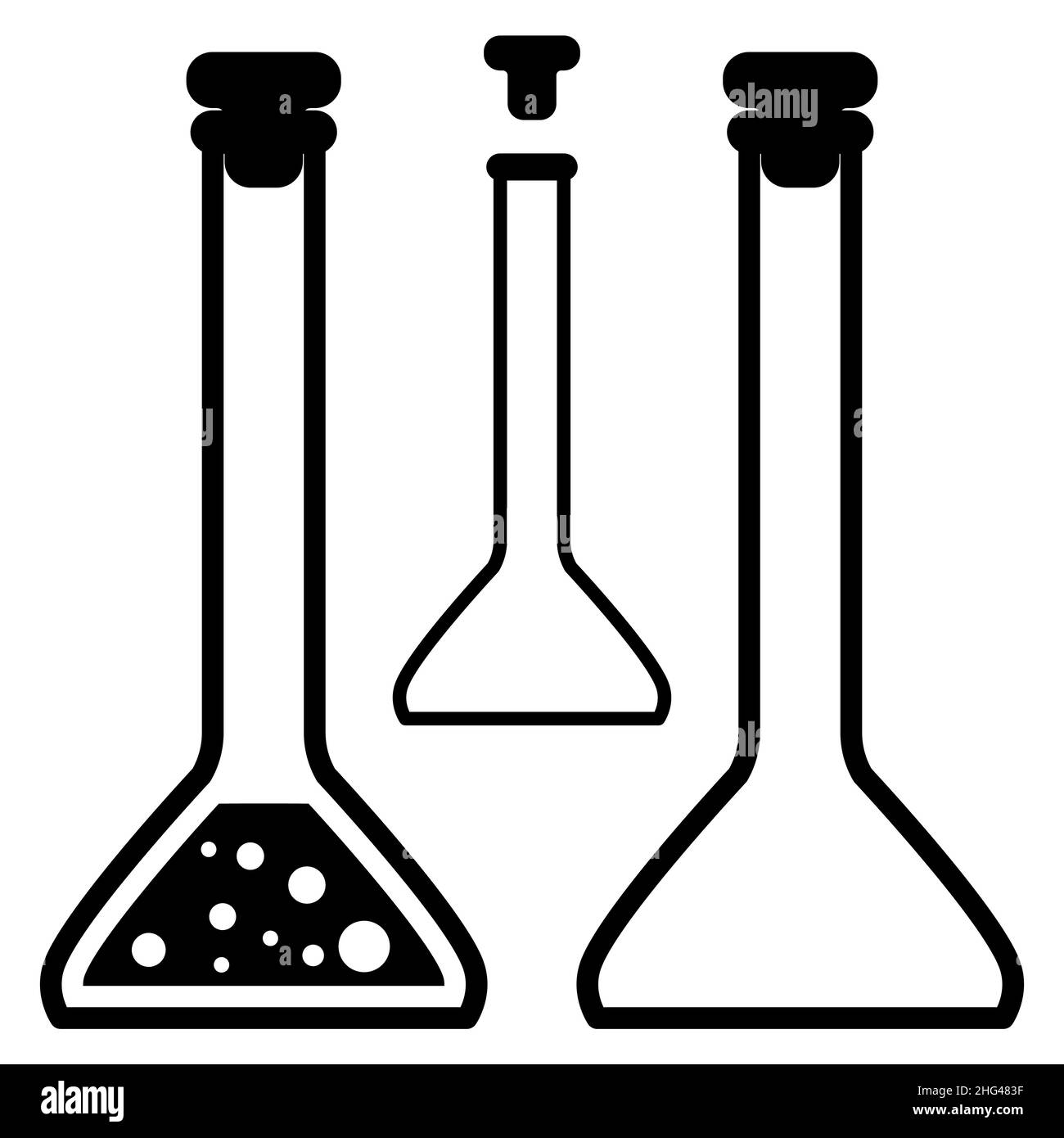 Les icônes vectorielles des tubes à essai chimiques définissent des illustrations plates minimalistes.Expérimentez des flacons chimiques pour la science isolés sur fond blanc. Illustration de Vecteur