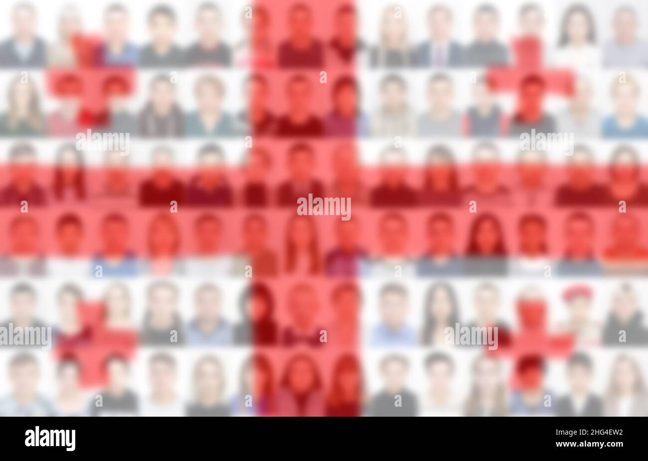 Portraits de nombreuses personnes sur le fond du drapeau de la Géorgie.Le concept de la population et de l'état démographique du pays. Banque D'Images