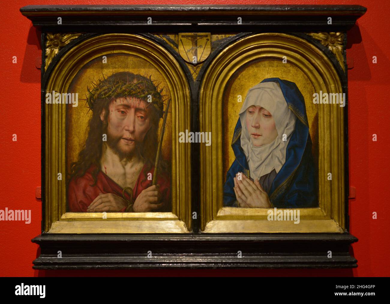 ECCE Homo et Mater Dolorosa, vers 1500-1515.Diptych.Attribué à l'atelier du peintre flamand Albrecht Bouts (1451/1454-1549).Huile sur chêne.Musée national d'Art ancien Lisbonne, Portugal. Banque D'Images