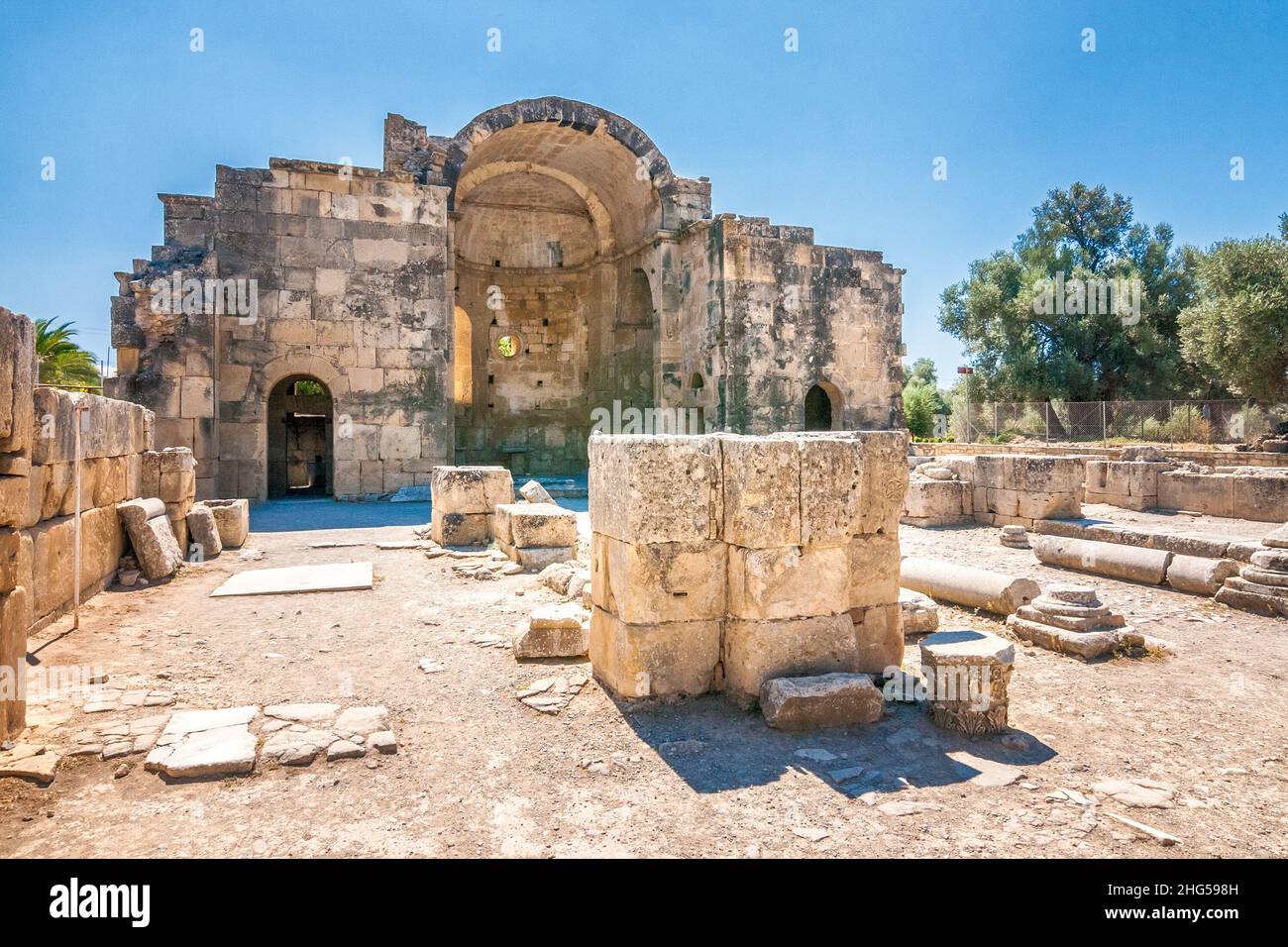 Basilique Saint-Titus à Gortyn site archéologique sur l'île de Crète, Grèce, Europe. Banque D'Images