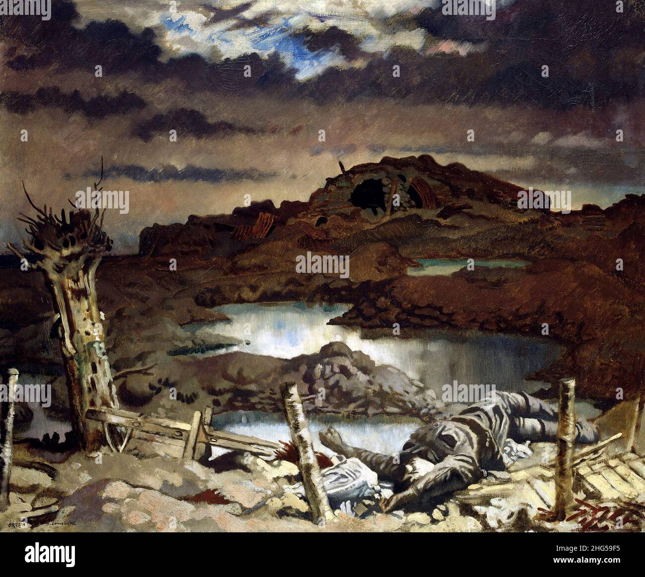 Zonnebeke par l'artiste irlandais William Orpen (1878-1931), huile sur toile, 1918.Orpen était un artiste de guerre officiel de la première Guerre mondiale. Banque D'Images