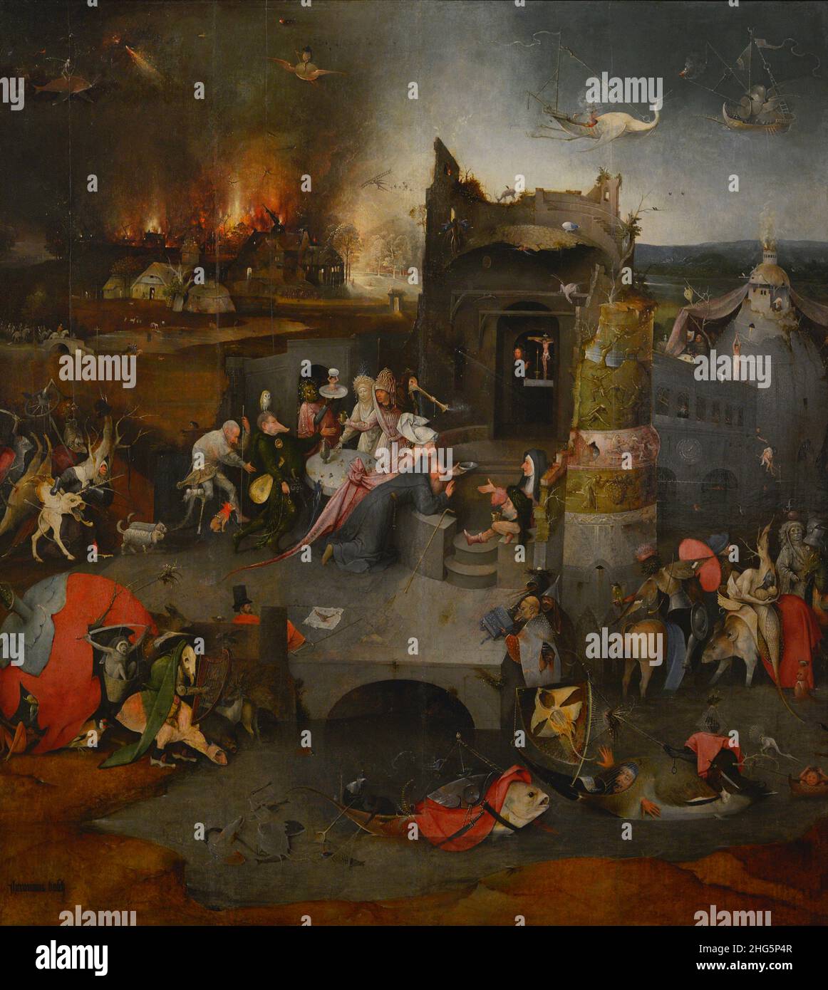 Hieronymus Bosch (1450-1516).Peintre néerlandais.Triptyque des Temptations de Saint Anthony, 1498.Détail du panneau central représentant la tentation de Saint-Athony.Musée national d'Art ancien Lisbonne, Portugal. Banque D'Images