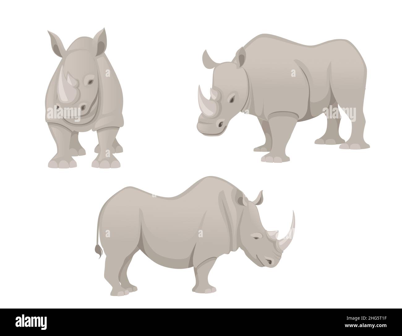 Ensemble de rhinocéros africains vue latérale dessin animé animal dessin vectoriel plat illustration isolée sur fond blanc Illustration de Vecteur