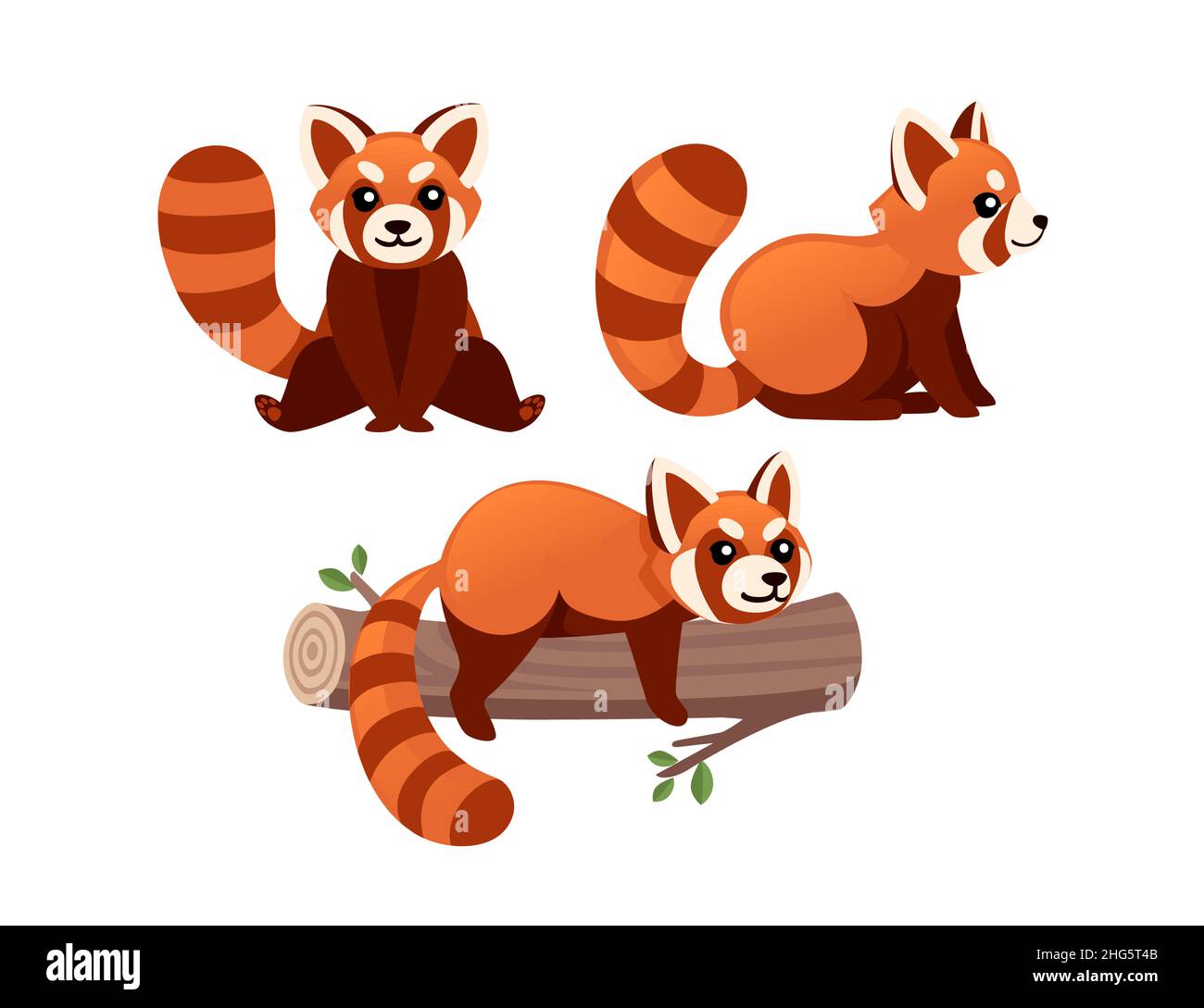 Ensemble mignon adorable panda rouge se trouve sur bois log dessin animé personnage animal dessin vectoriel plat style illustration sur fond blanc Illustration de Vecteur