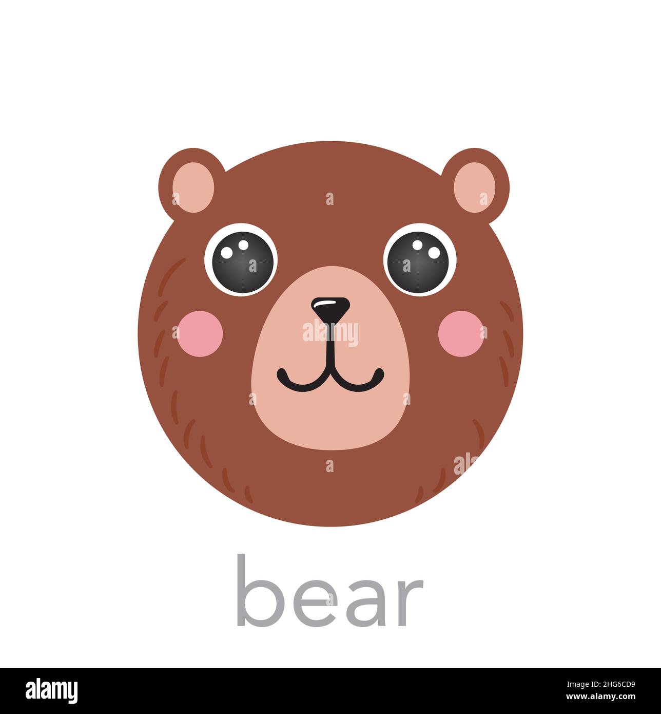 Porter mignon portrait avec le nom texte smiley tête dessin animé forme ronde visage animal, isolé vecteur icônes illustrations sur fond blanc.Main plate dessinée pour enfants affiche, mobile, t-shirts, vêtements de bébé Illustration de Vecteur