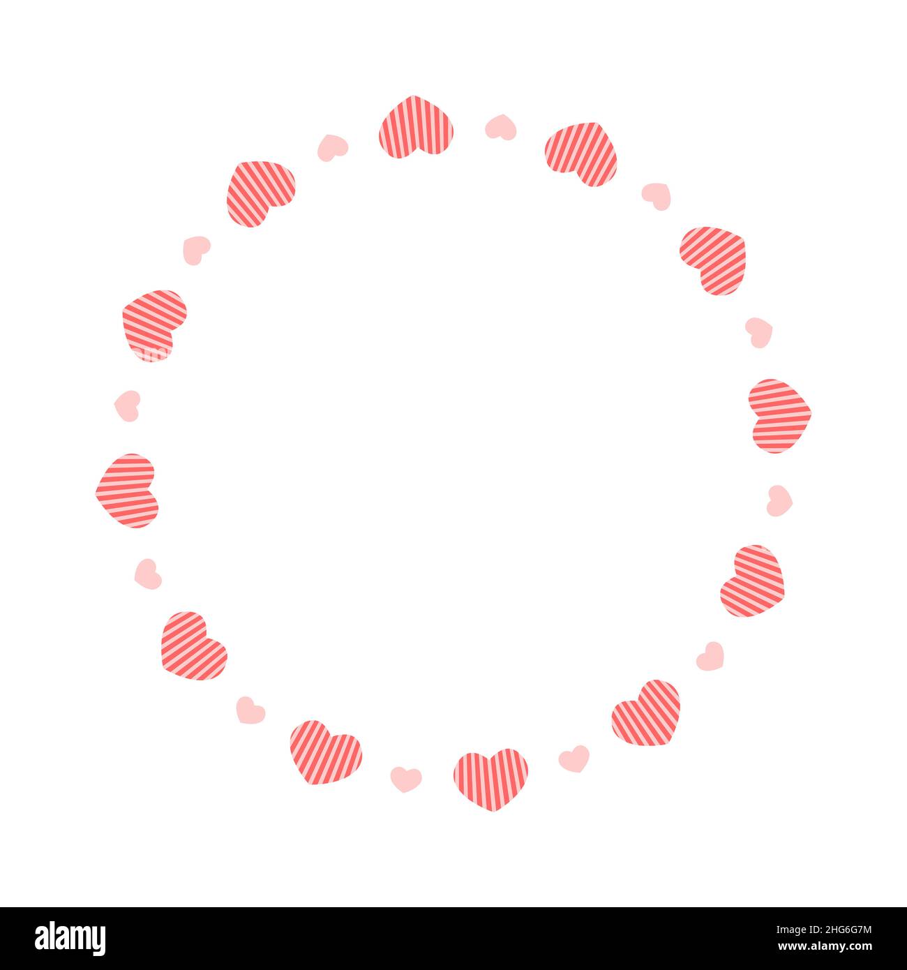 Cadre rond avec coeurs.Modèle pour carte d'invitation de Saint-Valentin, photo, photo, bannière.Illustration vectorielle plate isolée sur fond blanc. Illustration de Vecteur