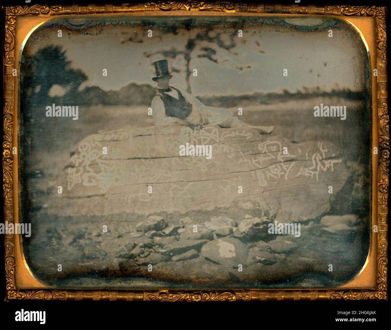 Seth Eastman sur Dighton Rock. Banque D'Images