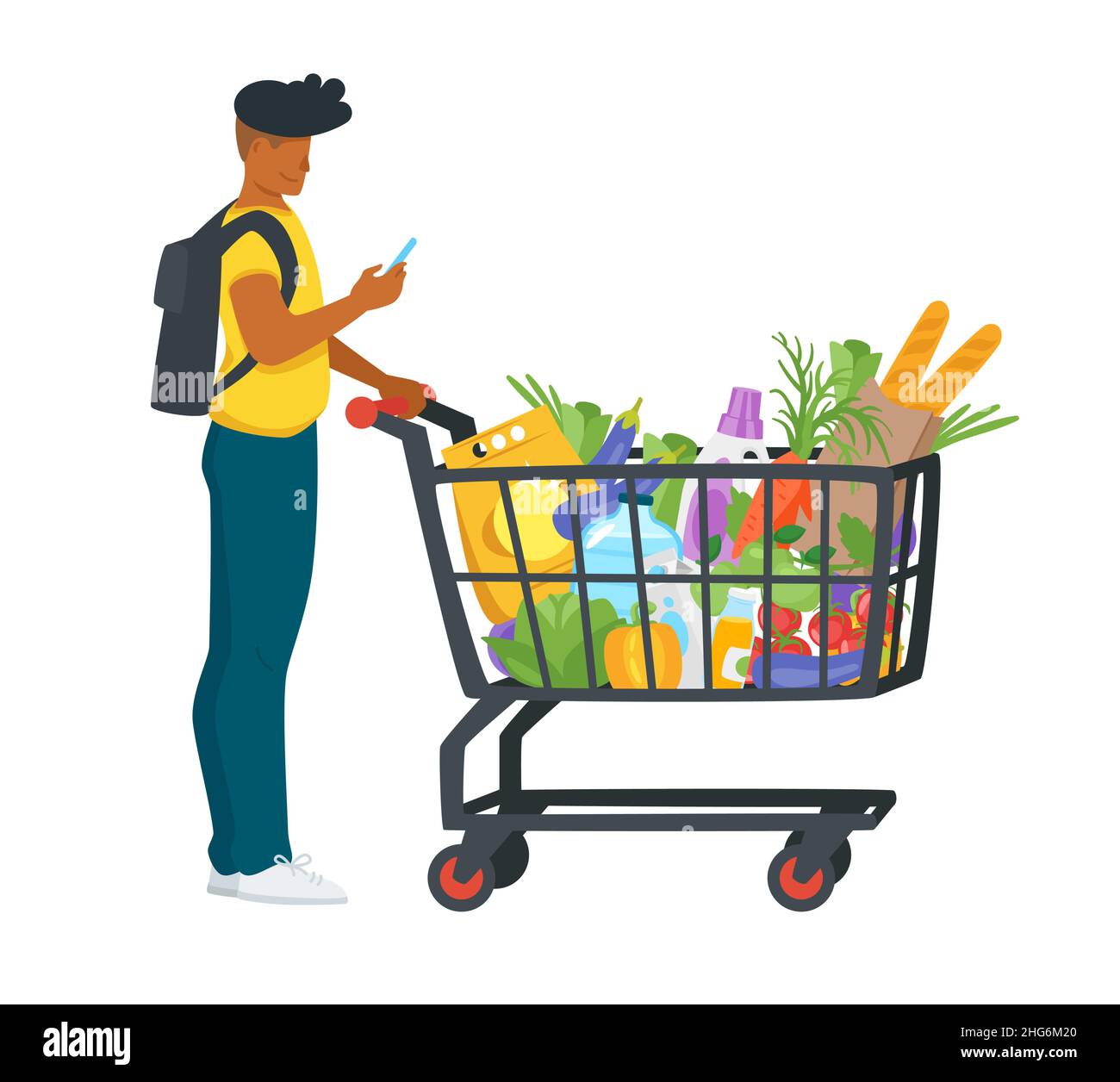 homme avec panier plein de produits Illustration de Vecteur