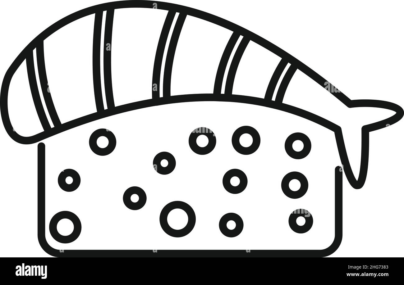 Vecteur de contour d'icône de saumon de riz.Sushi japonais.Crevettes japonaises Illustration de Vecteur