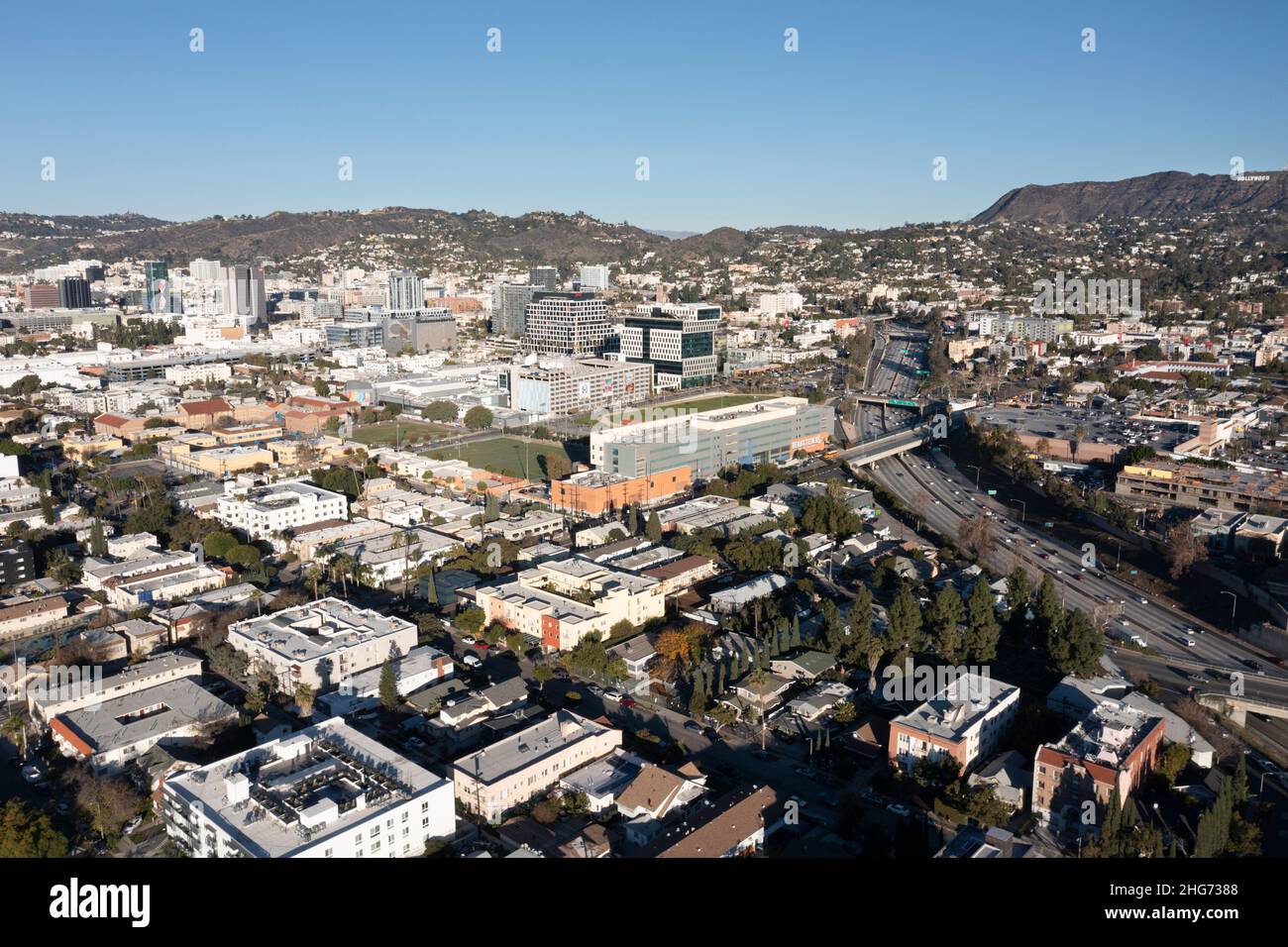 Vue aérienne du centre-ville de Hollywood en Californie Banque D'Images