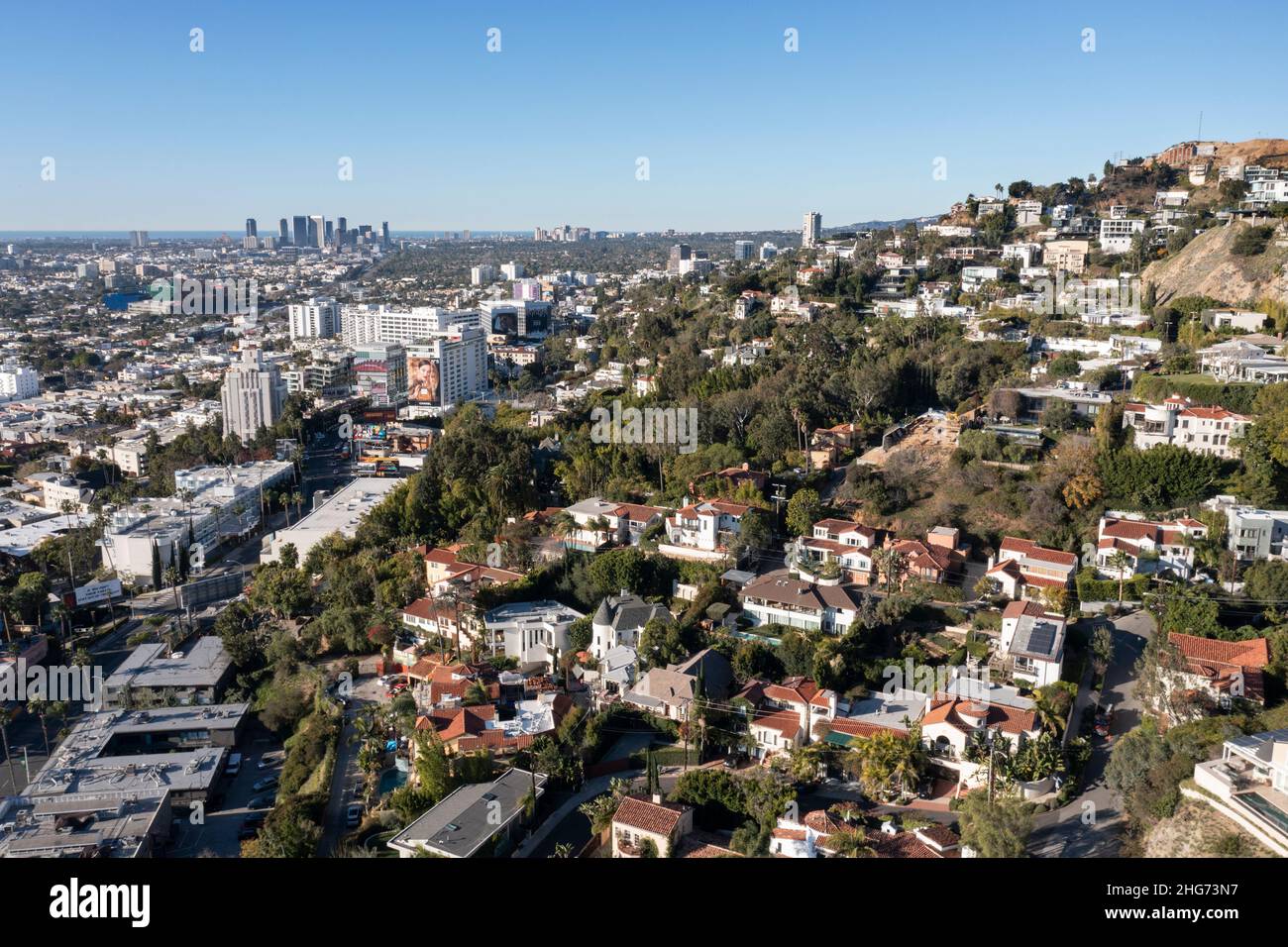 Vue aérienne de West Hollywood et des Hollywood Hills de Los Angeles Banque D'Images