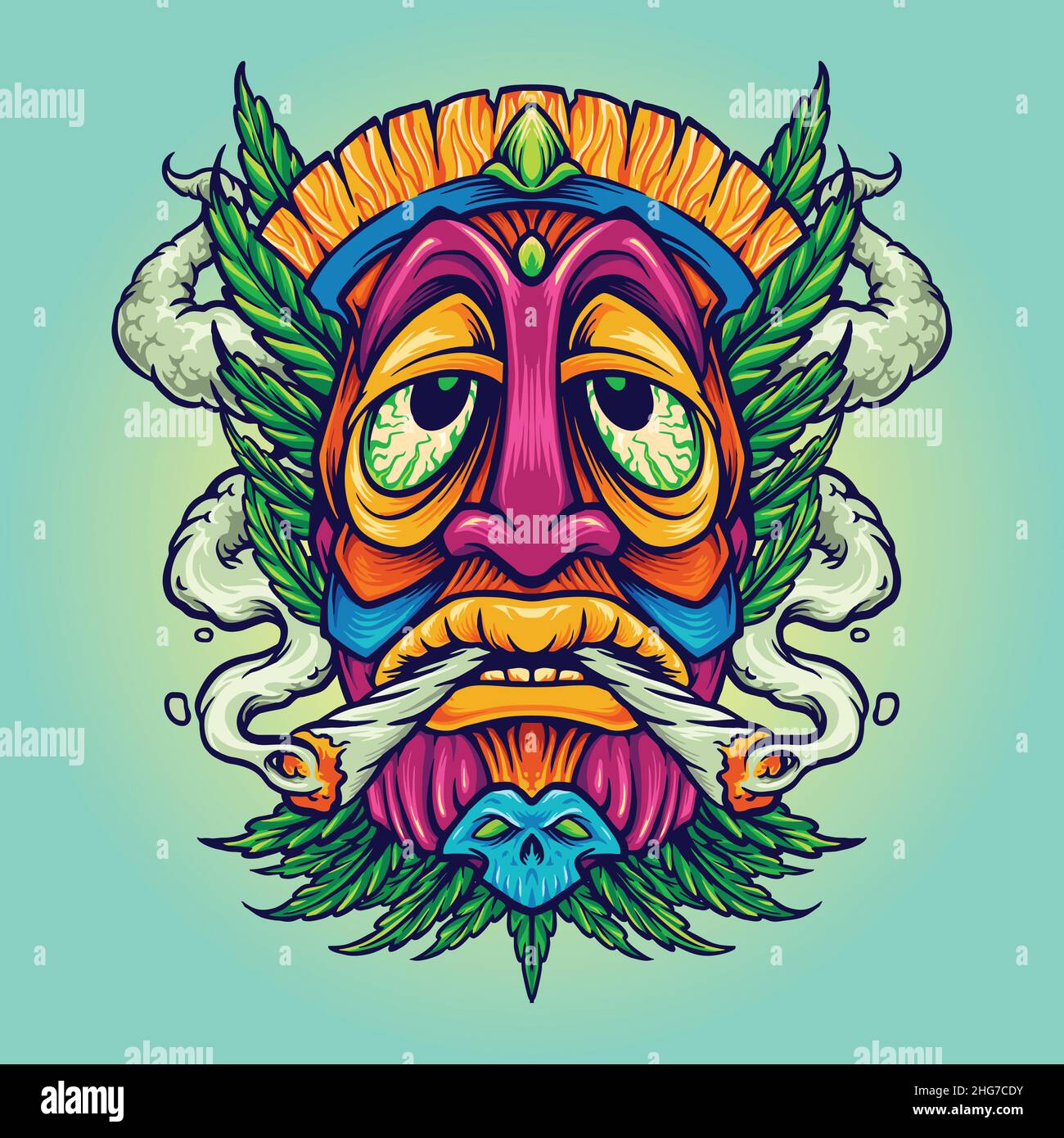 Illustrations vectorielles Tiki marijuana Leaf and Cloud Vape pour votre travail logo, t-shirt de mascotte, autocollants et étiquettes, affiche Illustration de Vecteur