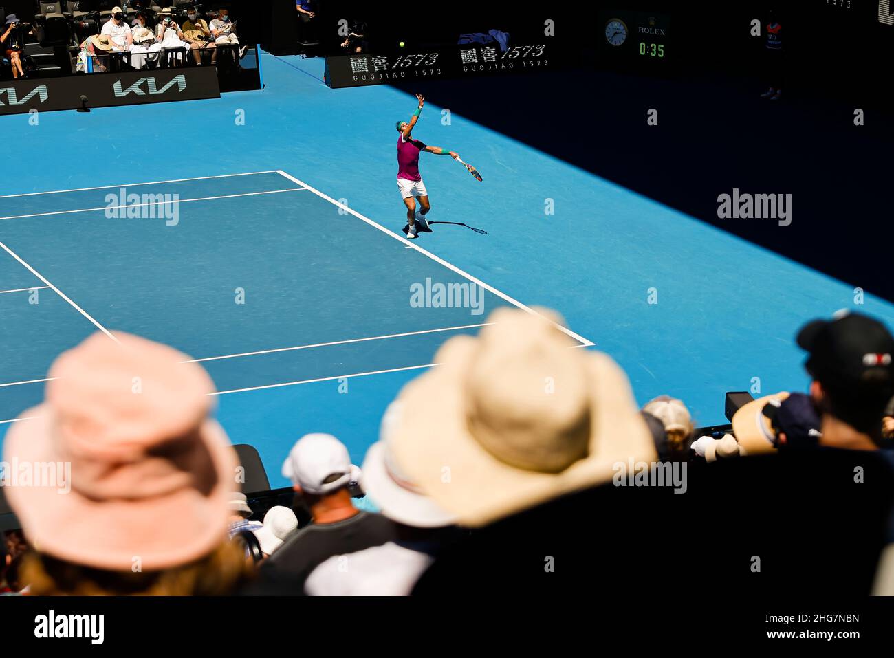 Melbourne, Australie.19th janvier 2022.Tennis : Grand Chelem - Open d'Australie, singles hommes, 2nd tours, Nadal (Espagne) - Hanfmann (Allemagne) : Rafael Nadal en action.Credit: Frank Molter/dpa/Alay Live News Banque D'Images