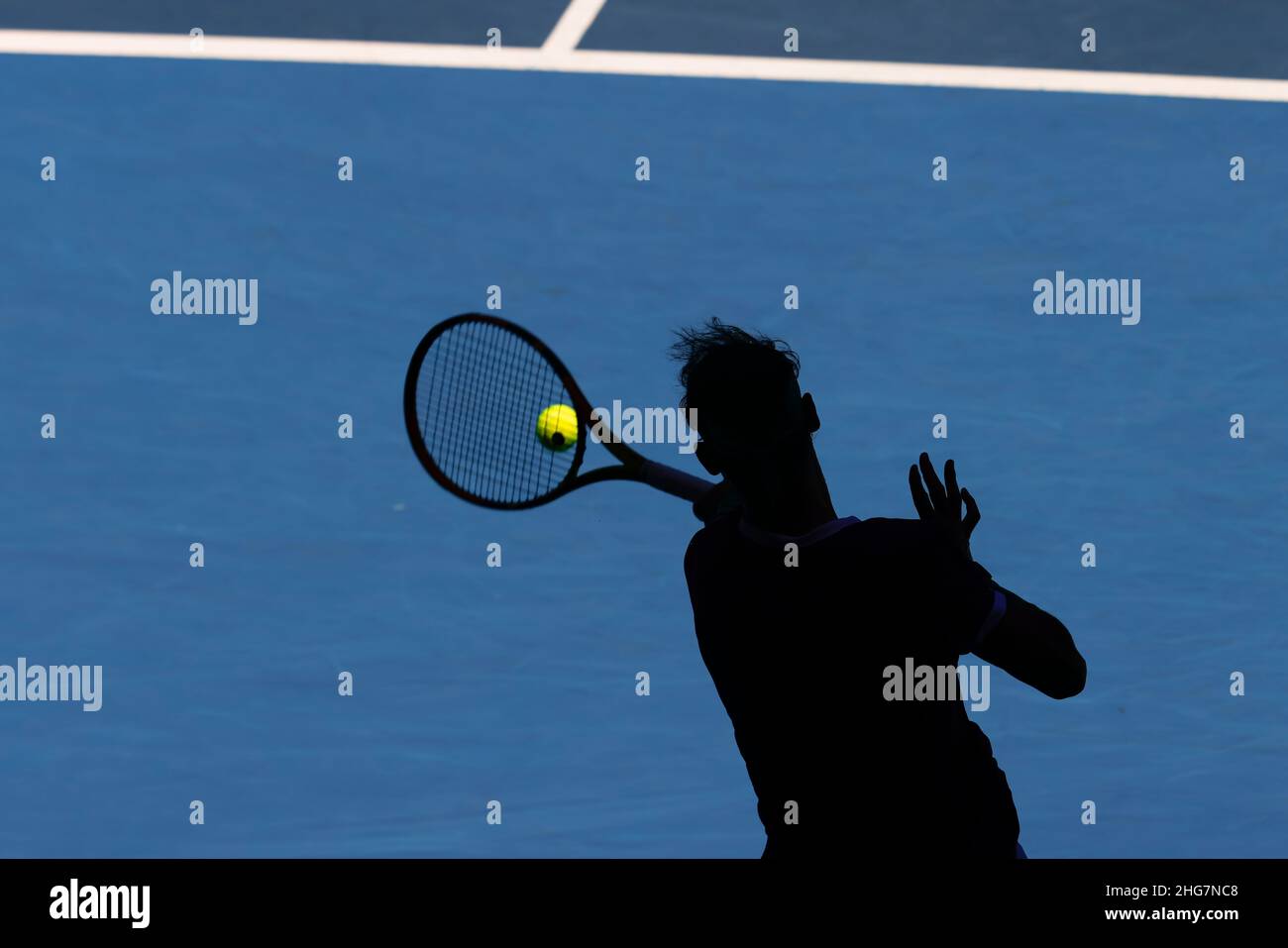 Melbourne, Australie.19th janvier 2022.Tennis : Grand Chelem - Open d'Australie, singles hommes, 2nd tours, Nadal (Espagne) - Hanfmann (Allemagne) : Rafael Nadal en action.Credit: Frank Molter/dpa/Alay Live News Banque D'Images