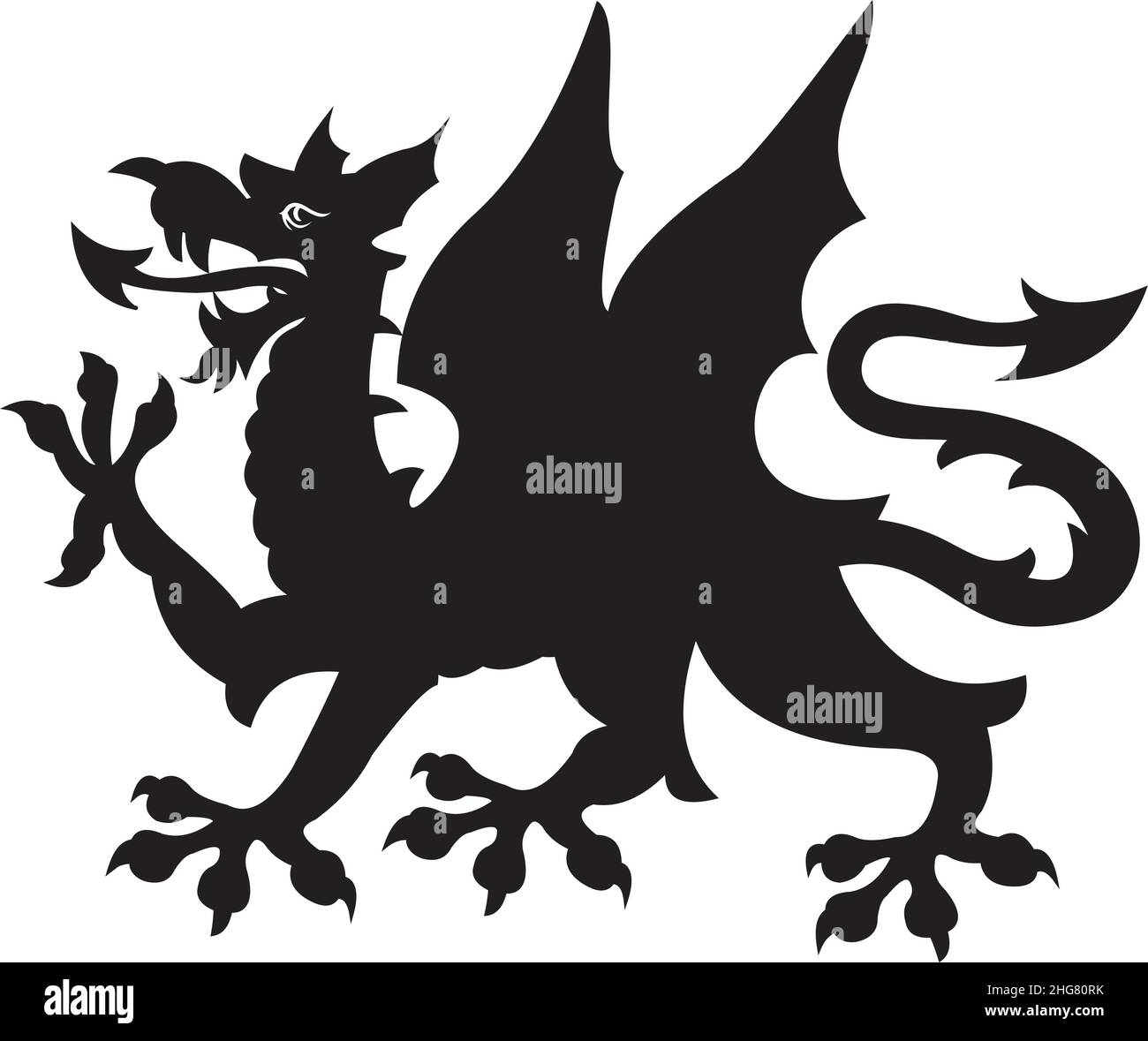 Tatouage dragon héraldique.silhouette noire / blanche Illustration de Vecteur