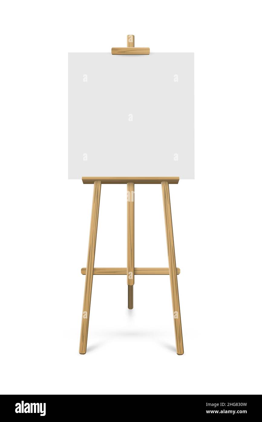 Chevalet avec feuille de papier blanche carrée.Elément de conception vectoriel réaliste isolé sur fond blanc Illustration de Vecteur