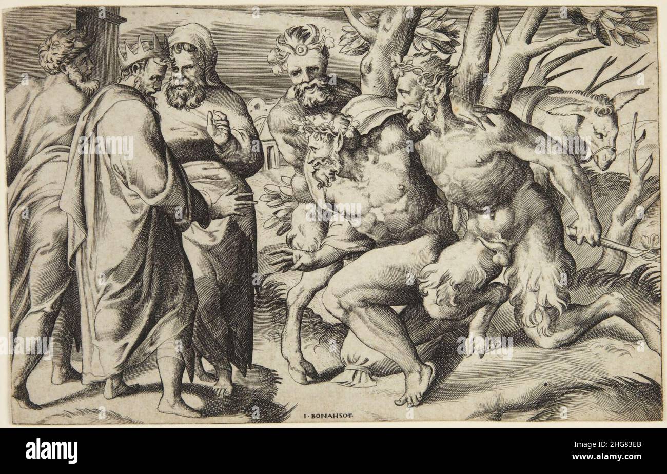 Silenus et le roi Midas par Giulio Bonasone. Banque D'Images