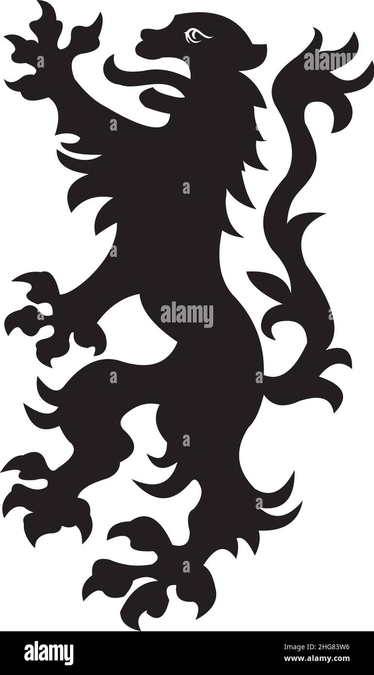 Tatouage lion héraldique.Silhouette noire / blanche Illustration de Vecteur