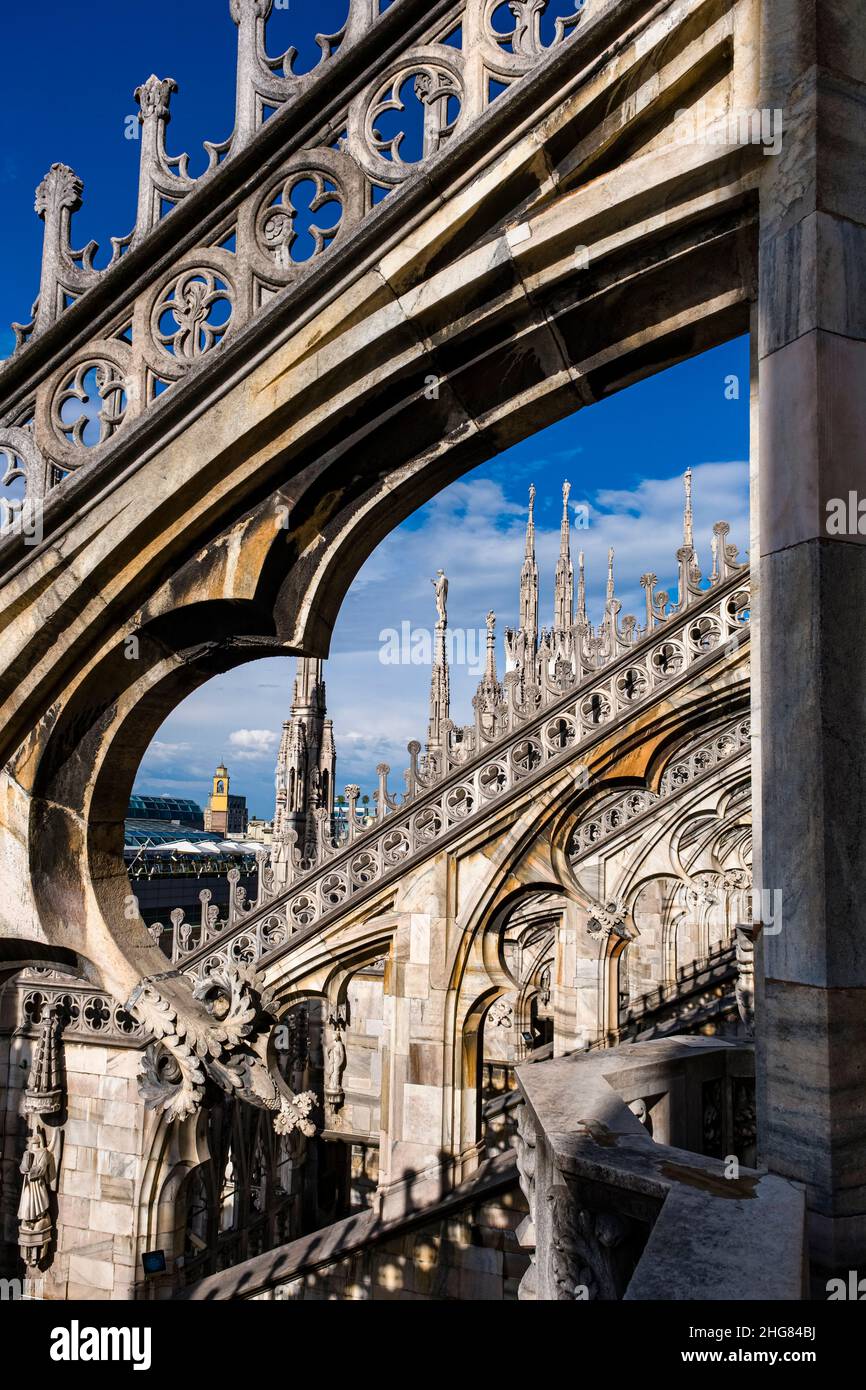 Détails de la pierre artistique de la cathédrale de Milan, Duomo di Milano. Banque D'Images