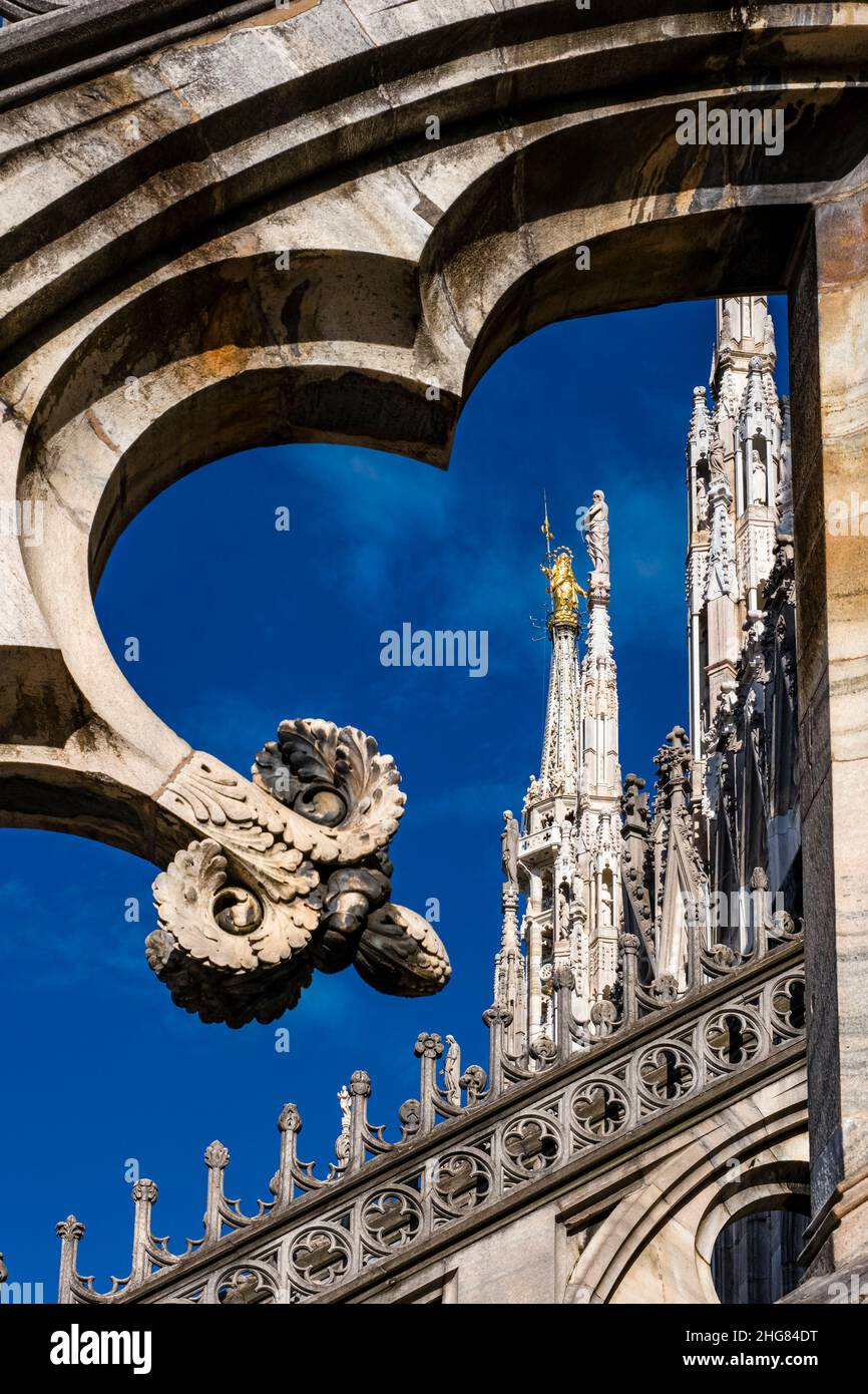 Détails de la pierre artistique de la cathédrale de Milan, Duomo di Milano. Banque D'Images