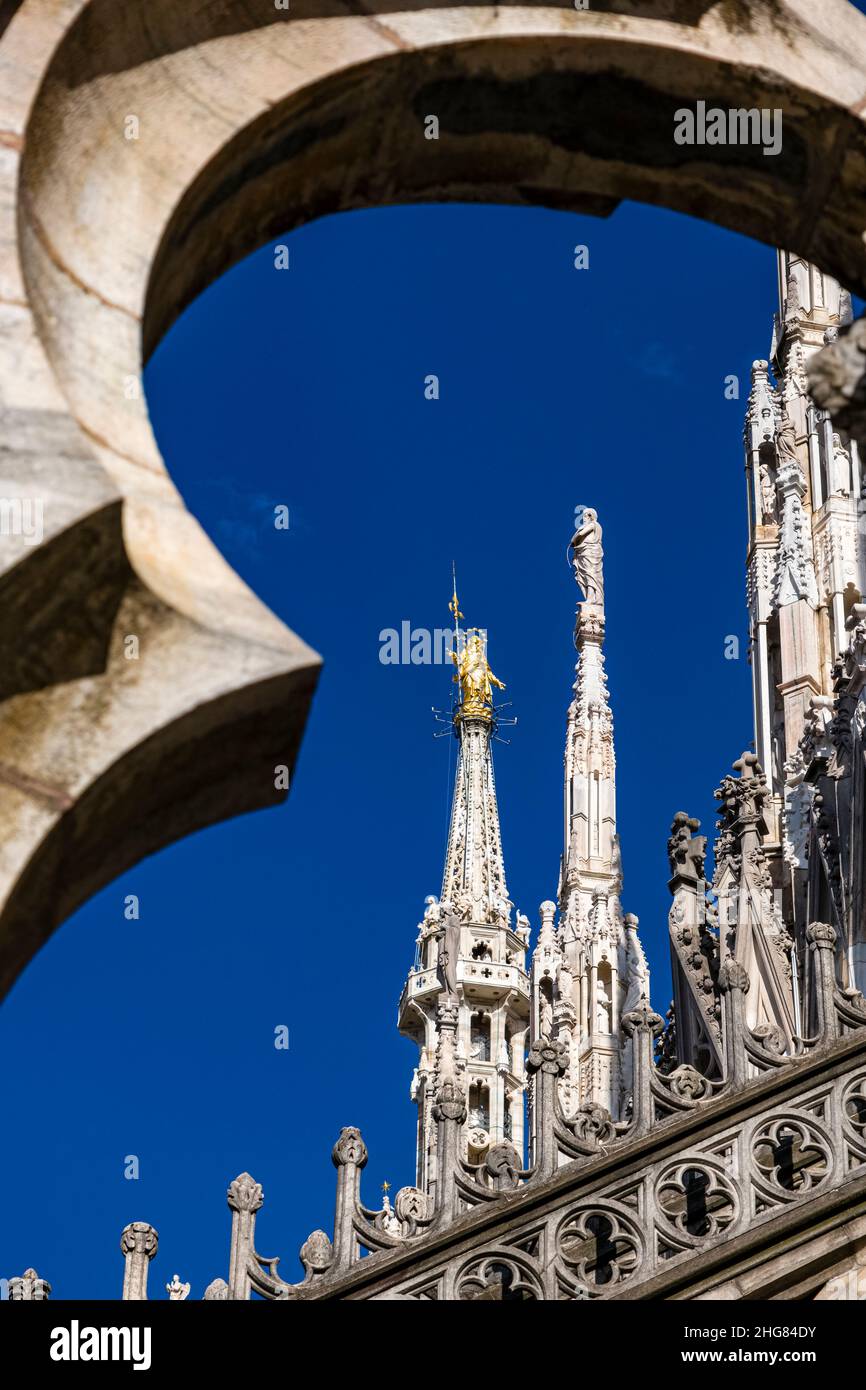 Détails de la pierre artistique de la cathédrale de Milan, Duomo di Milano. Banque D'Images