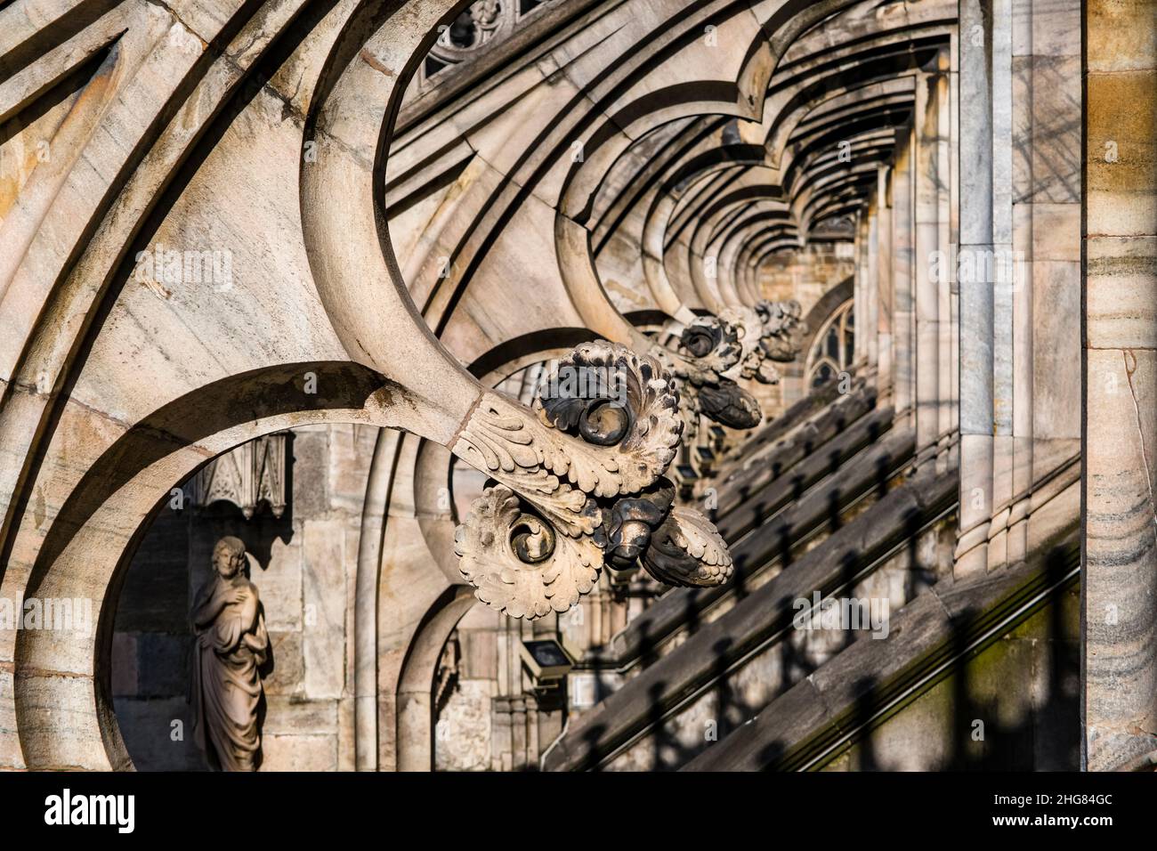 Détails de la pierre artistique de la cathédrale de Milan, Duomo di Milano. Banque D'Images