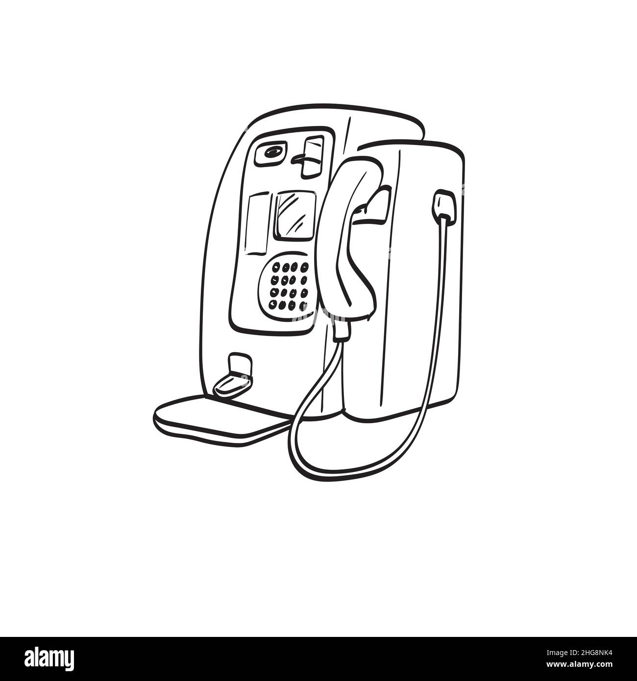 rétro téléphone public illustration vecteur main dessiné isolé sur fond blanc art de ligne Illustration de Vecteur