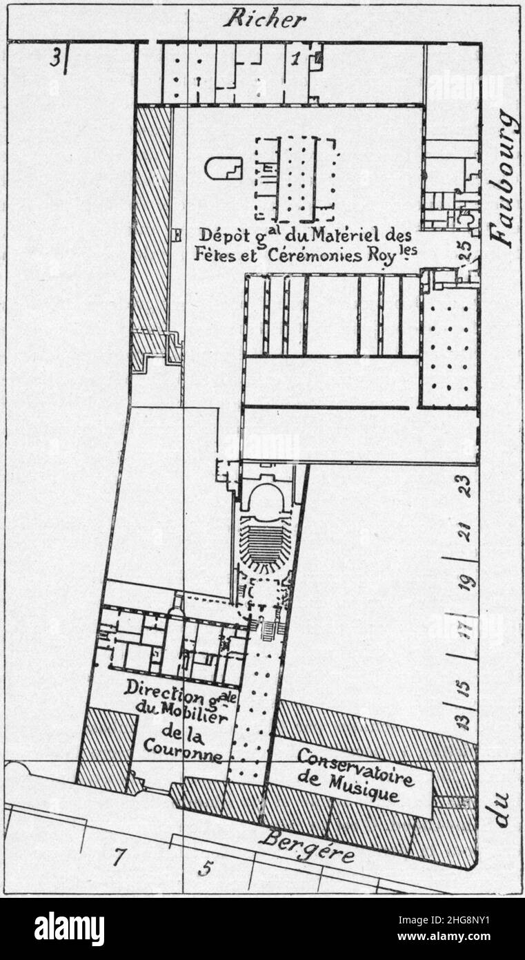 Plan du site des menus-plaisir et du Conservatoire 1836 - Prod'homme 1929 p127. Banque D'Images