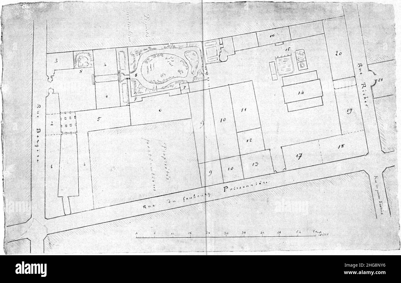 Plan du site des menus-plaisir et du Conservatoire 1814 - Prod'homme 1929 pp120–121. Banque D'Images