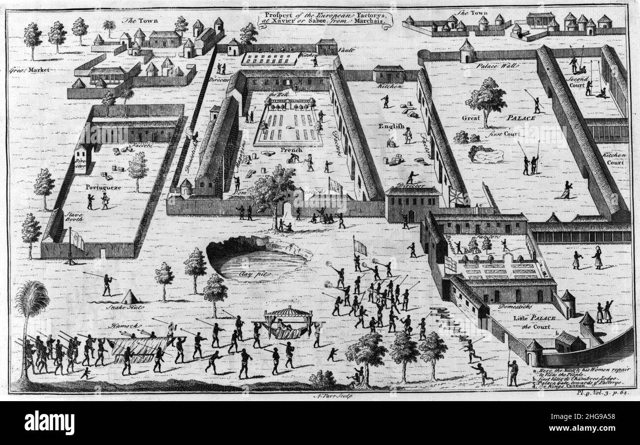 Usines d'esclaves, ou composés, entretenus par des commerçants de quatre nations européennes sur le golfe de Guinée dans ce qui est maintenant le Nigeria) - N. Parr, chabp Banque D'Images