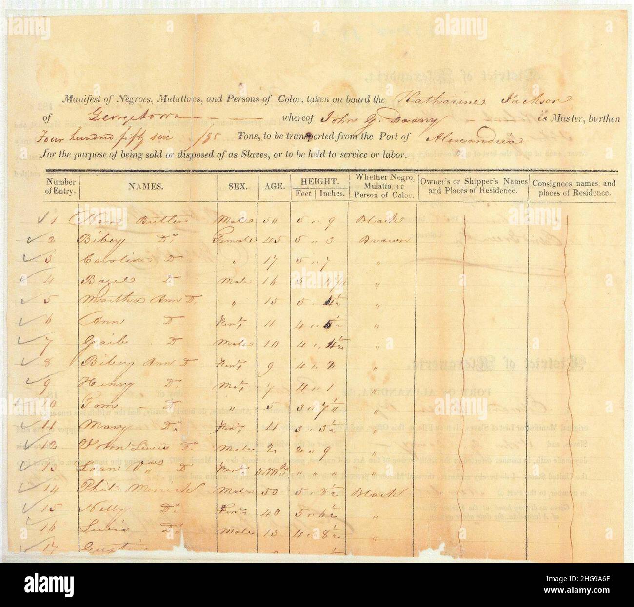 Manifeste de l'esclave de Katherine Jackson (1). Banque D'Images