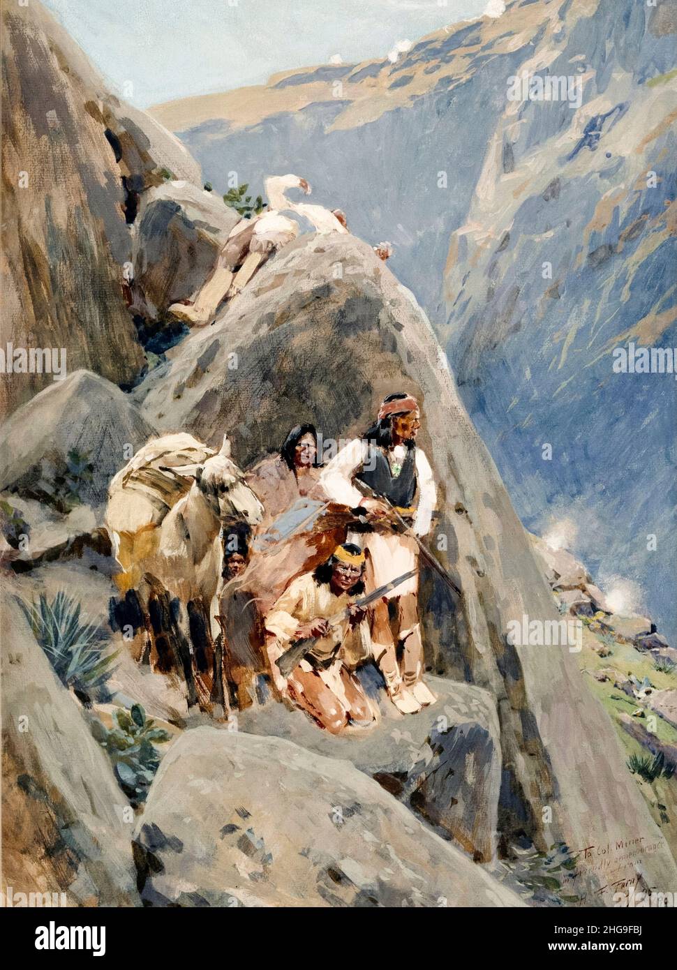 Les Indiens Apache dans les montagnes, peinture par Henry Farny, 1895-1898 Banque D'Images