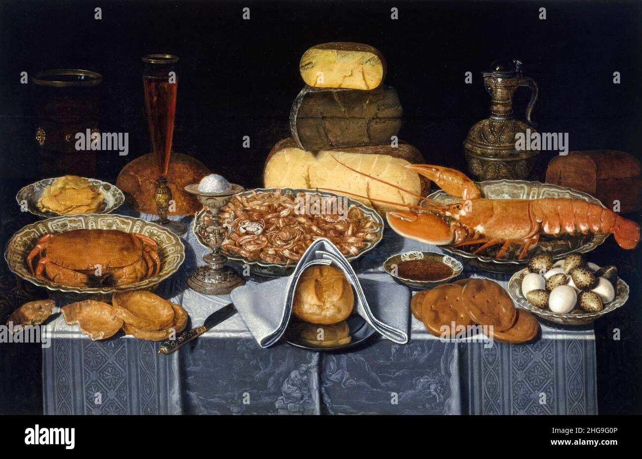 Nature morte avec crabe, crevettes et homard, peinture de Clara Peeters, 1635-1640 Banque D'Images