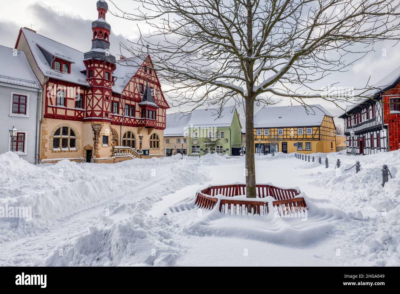 Bürder aus dem winterlichen Harzgerode im Harz Selketal Banque D'Images