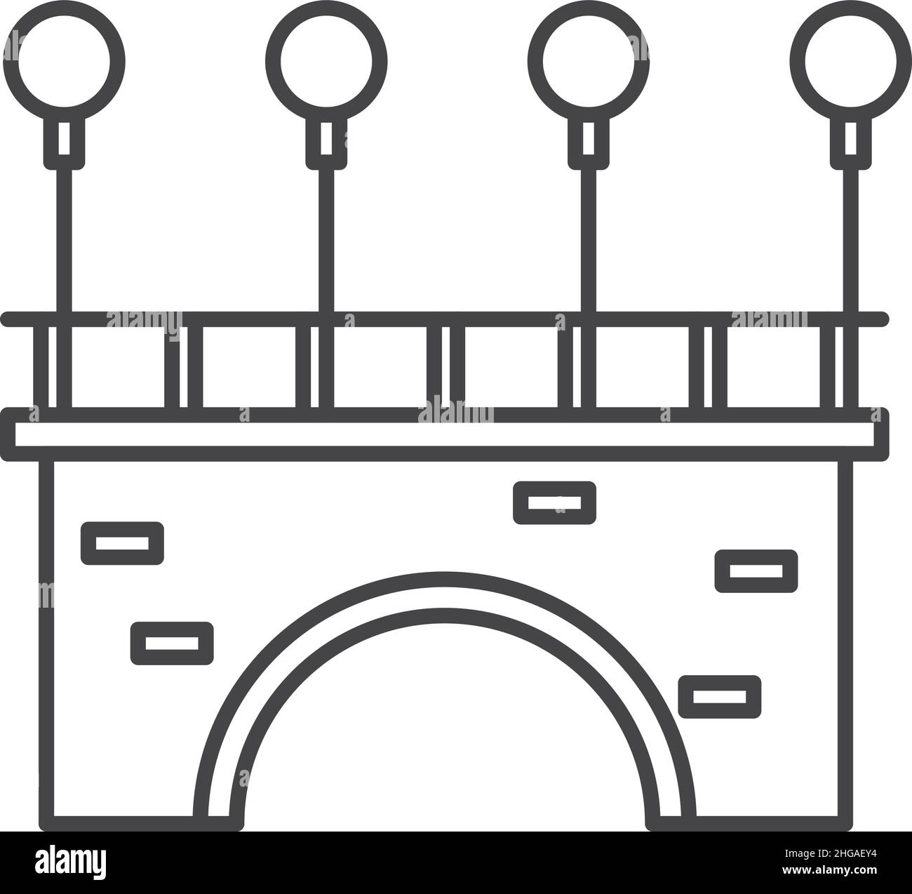 Icône Pont.Feu de rue et clôture sur arche en pierre Illustration de Vecteur