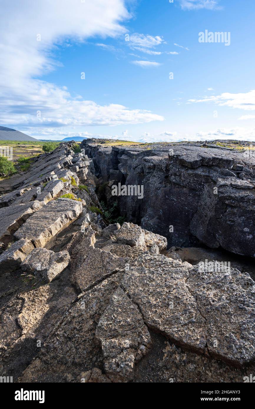 Rift continental entre plaque nord-américaine et eurasienne, crête de Mid-Atlantic, Vallée du Rift, Silfra fissure, Krafla,Nord de l'Islande, Islande Banque D'Images