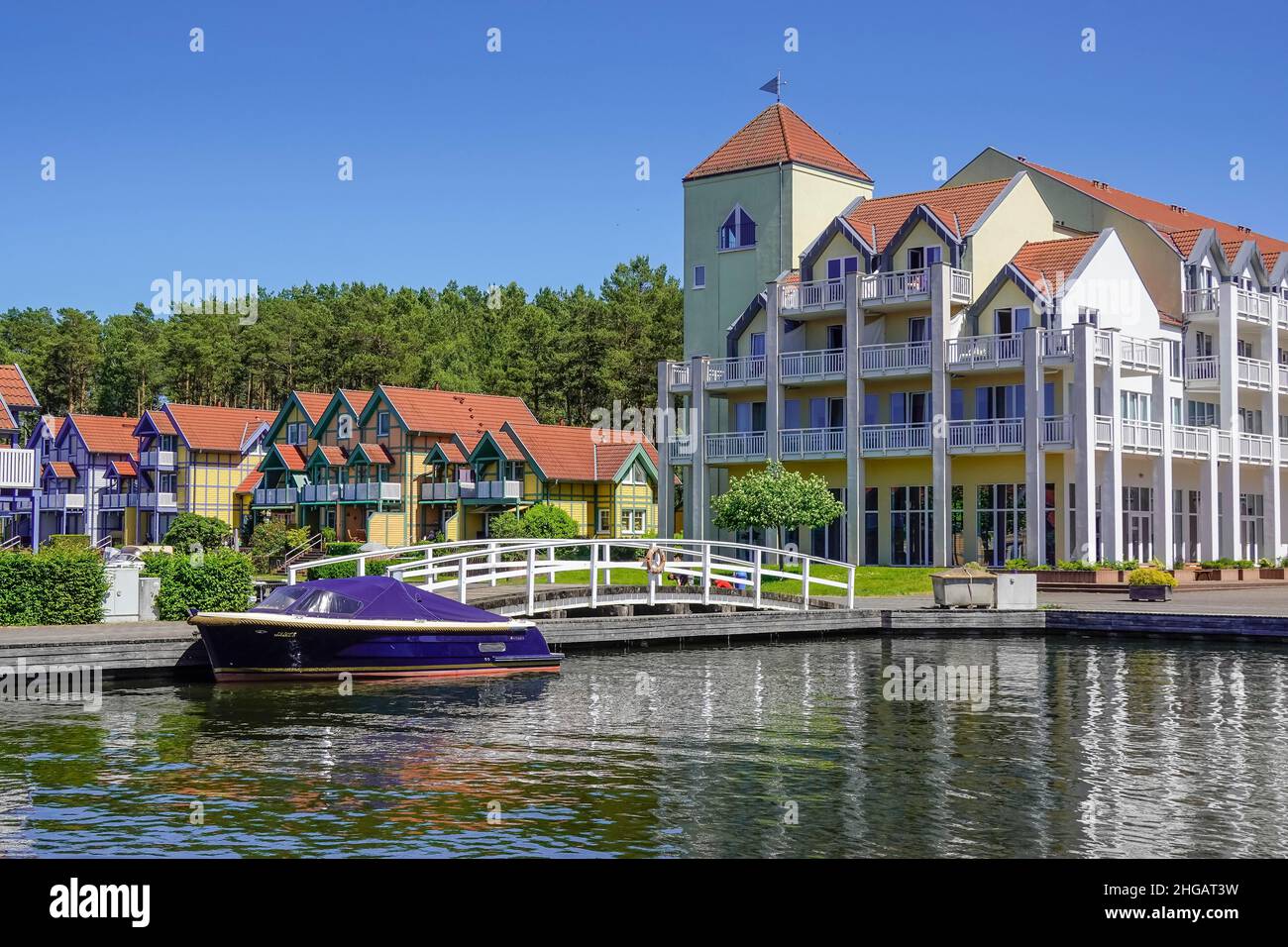 Parc de vacances Rheinsberger Hafendorf, Rheinsberg, quartier Ostprignitz-Ruppin, Brandebourg, Allemagne Banque D'Images