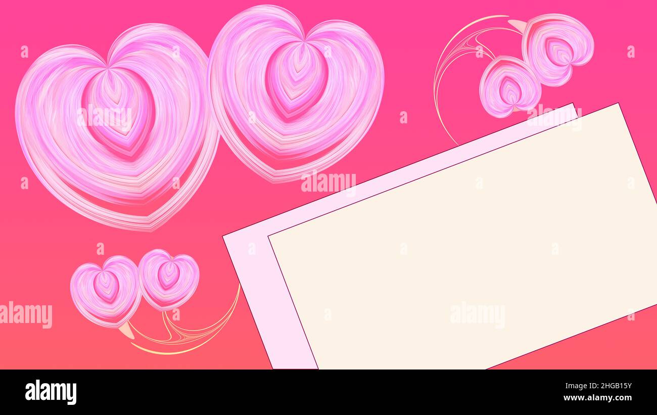 Carte postale rose avec coeurs abstraits fractaux et un lieu pour le texte.Concept de la Saint-Valentin Banque D'Images