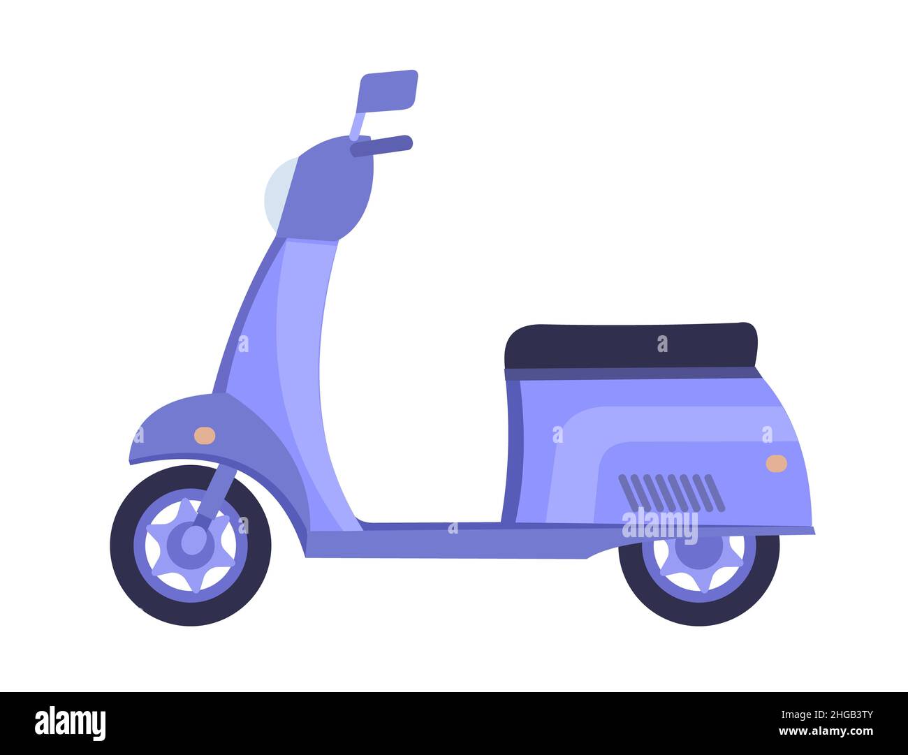 Dessin animé de scooter.L'illustration est isolée sur un fond blanc.Vue latérale.Moto froide. Banque D'Images