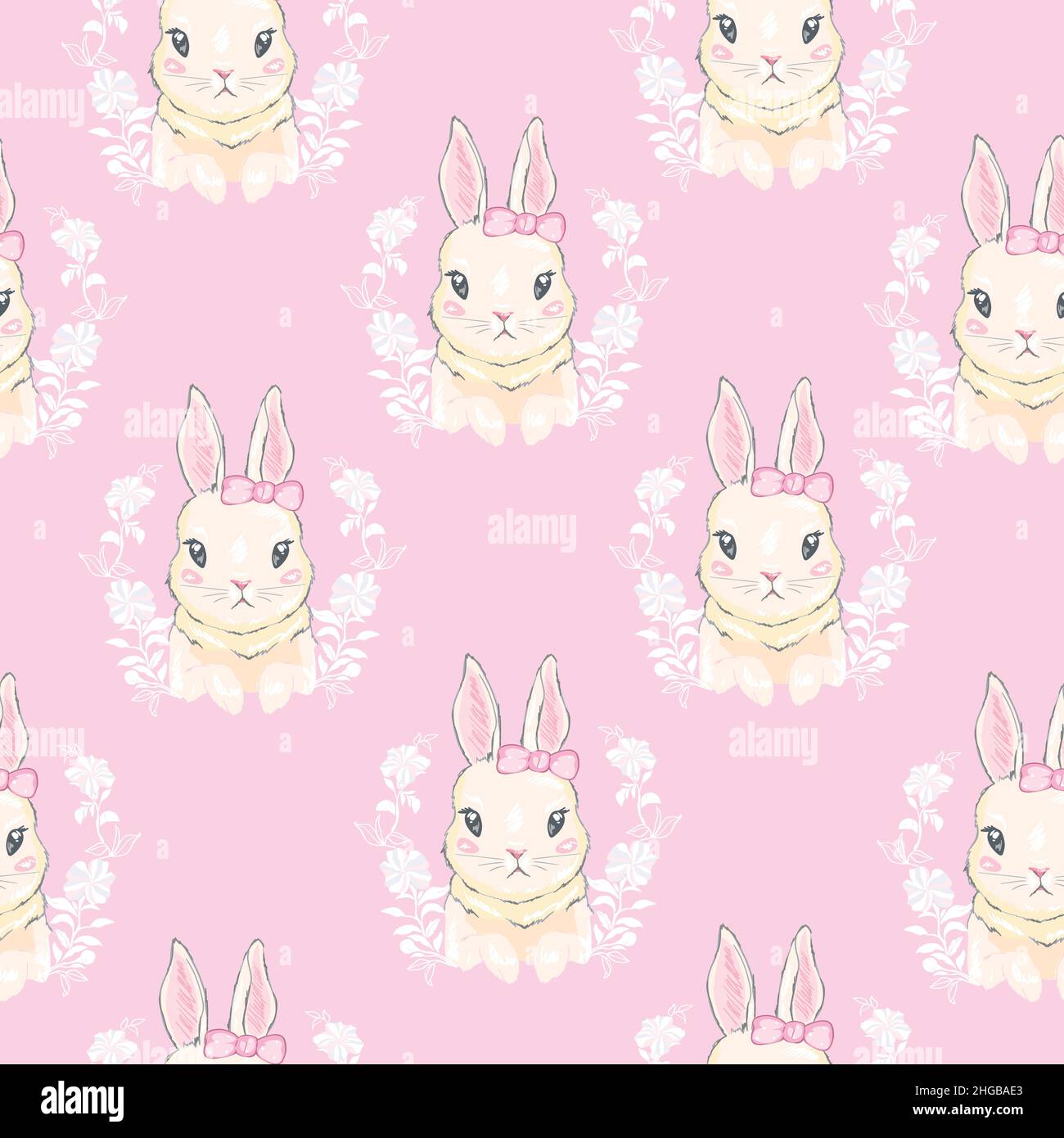 Motif sans couture avec adorable lapin de dessin animé. Modèle bébé. Illustration de Vecteur