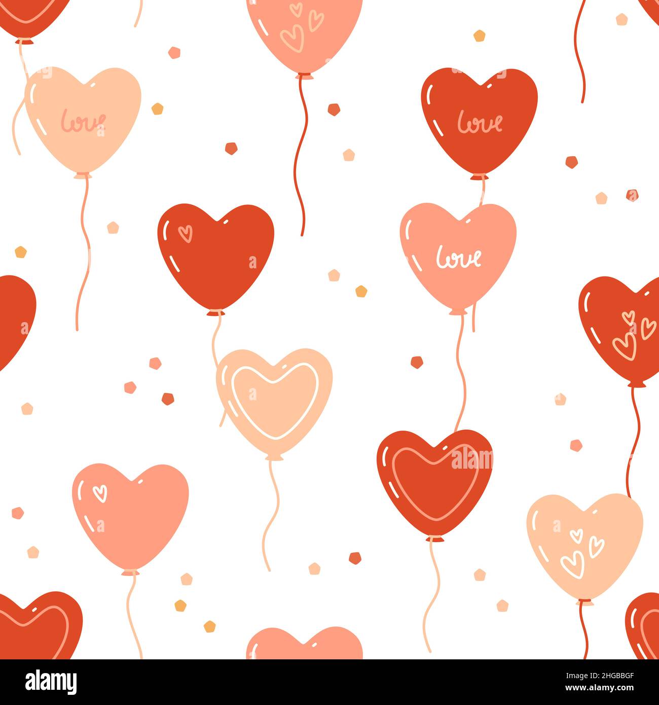 Motif Saint-Valentin sans coutures avec ballons en forme de coeur et confettis colorés Illustration de Vecteur