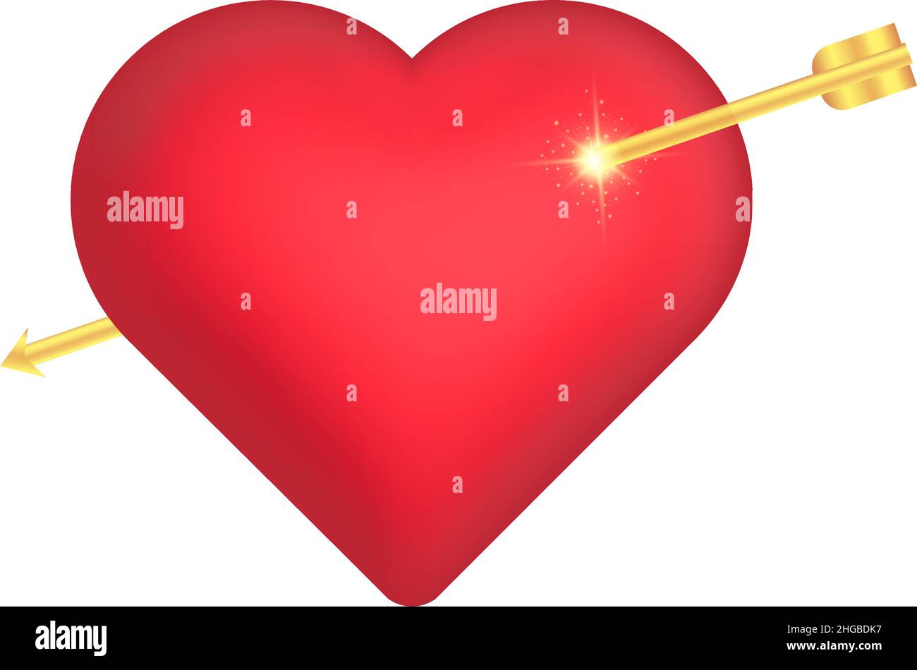 Coeur et flèche réaliste 3D coeur percé par la flèche dorée de cupid.Une décoration luxueuse pour la Saint-Valentin. Illustration de Vecteur