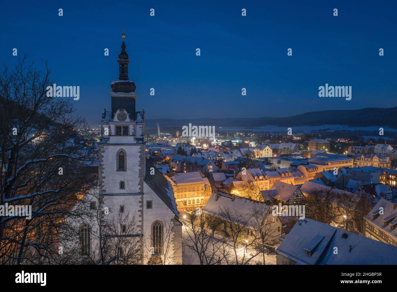 Stadtkirche St. Andreas Rudolstadt (Blick vom Schloßgarten), église St. Andreas de Rudolstadt Banque D'Images