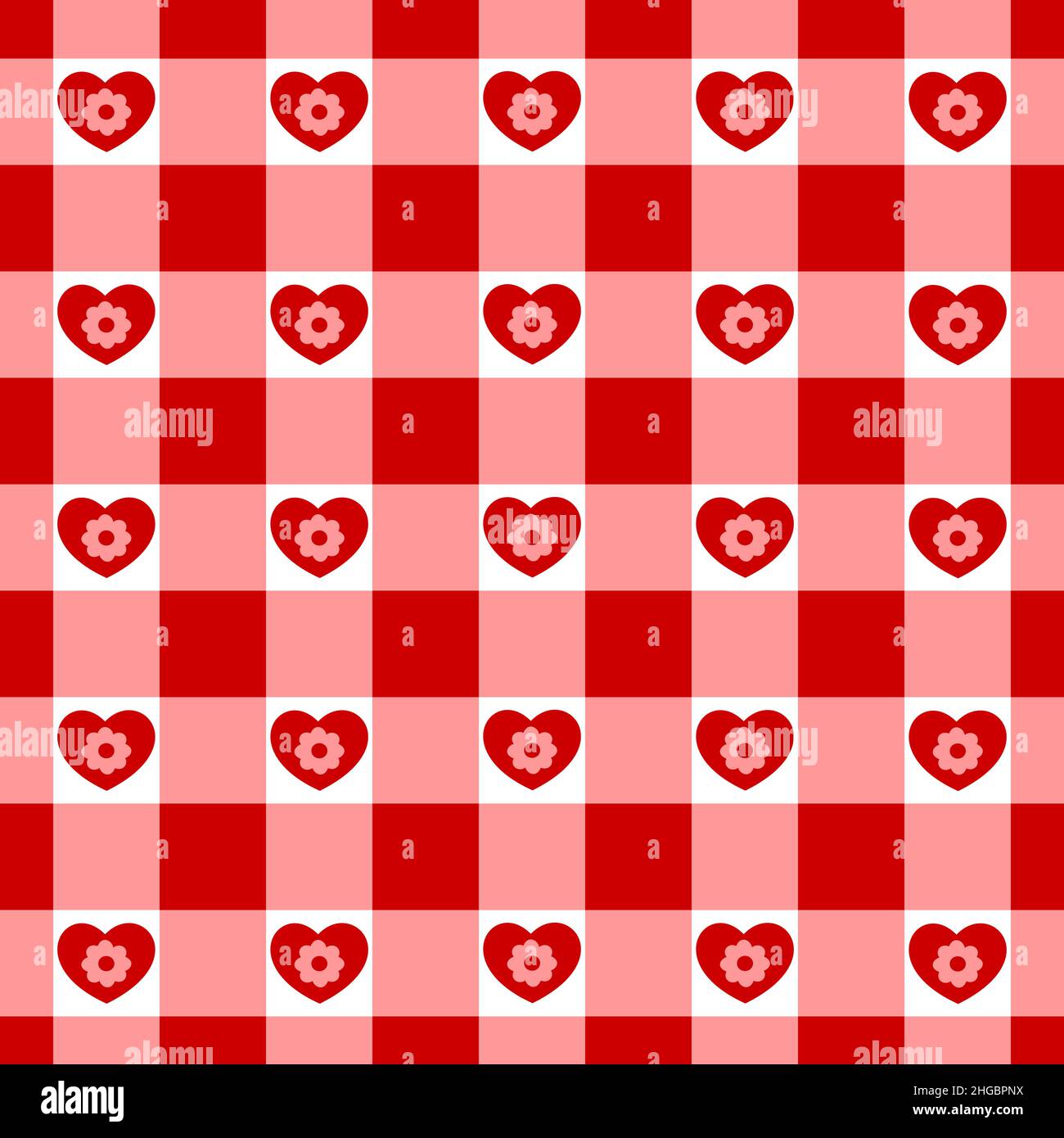 Motif Vichy sans coutures avec coeurs.Texture de la Saint-Valentin à carreaux pour couverture de pique-nique, nappe, tissu écossais.Fond en tissu, motif Vichy rétro.Illustration vectorielle plate Illustration de Vecteur