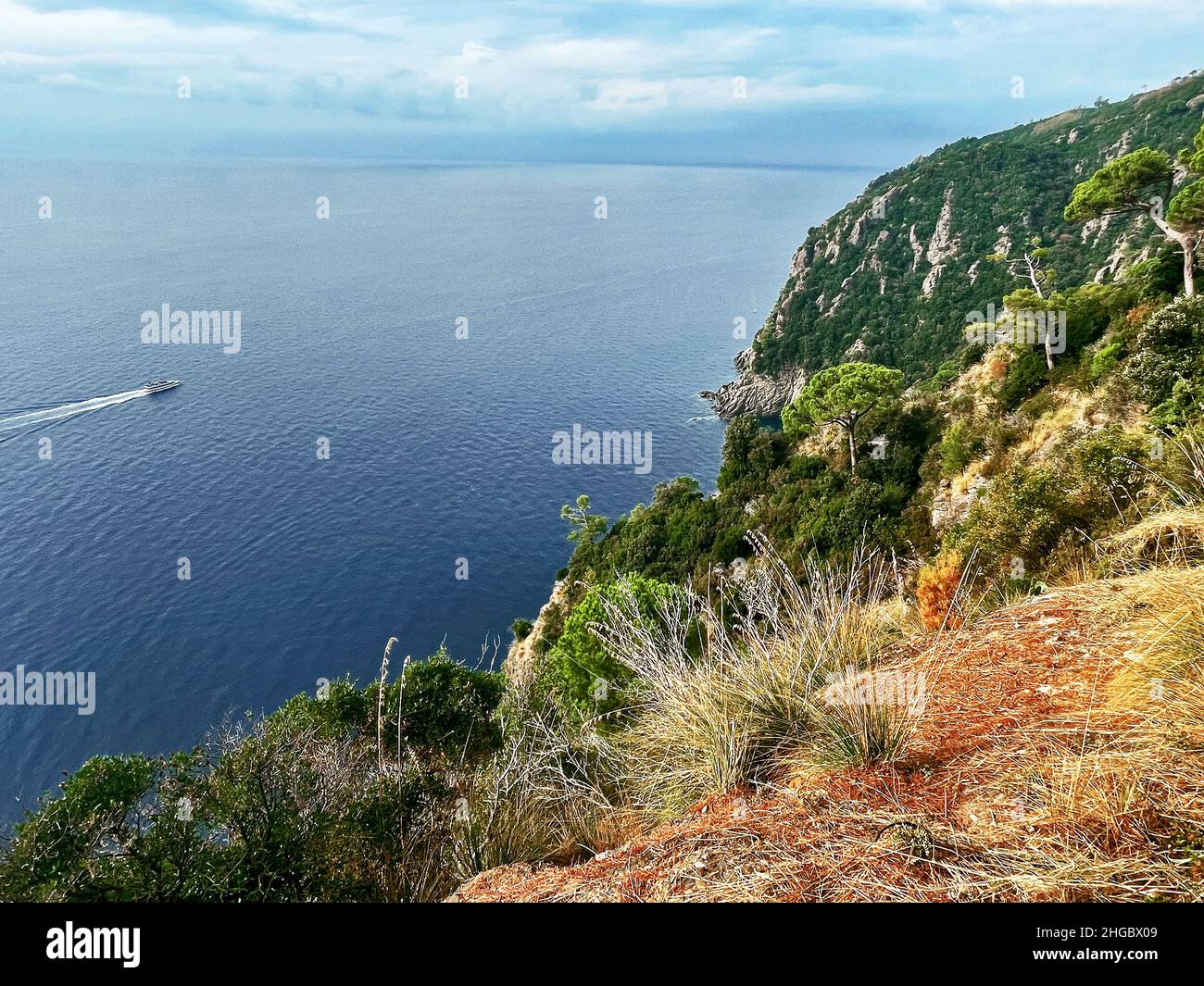 Panorama à Portofino Parc naturel golfe depuis les sentiers de randonnée, Ligurie, Italie Banque D'Images