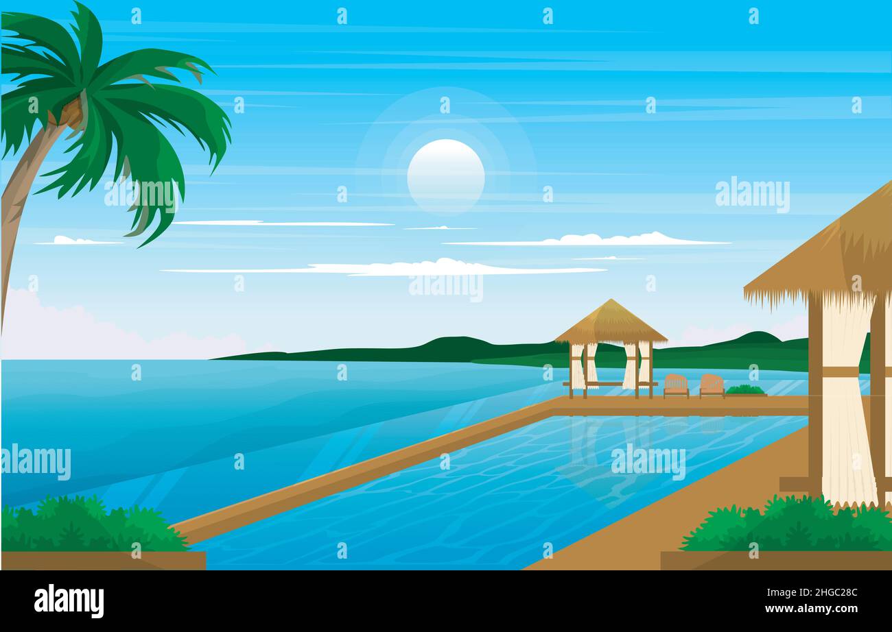 Resort piscine Voyage vacances paysage vue Bali Illustration Illustration de Vecteur
