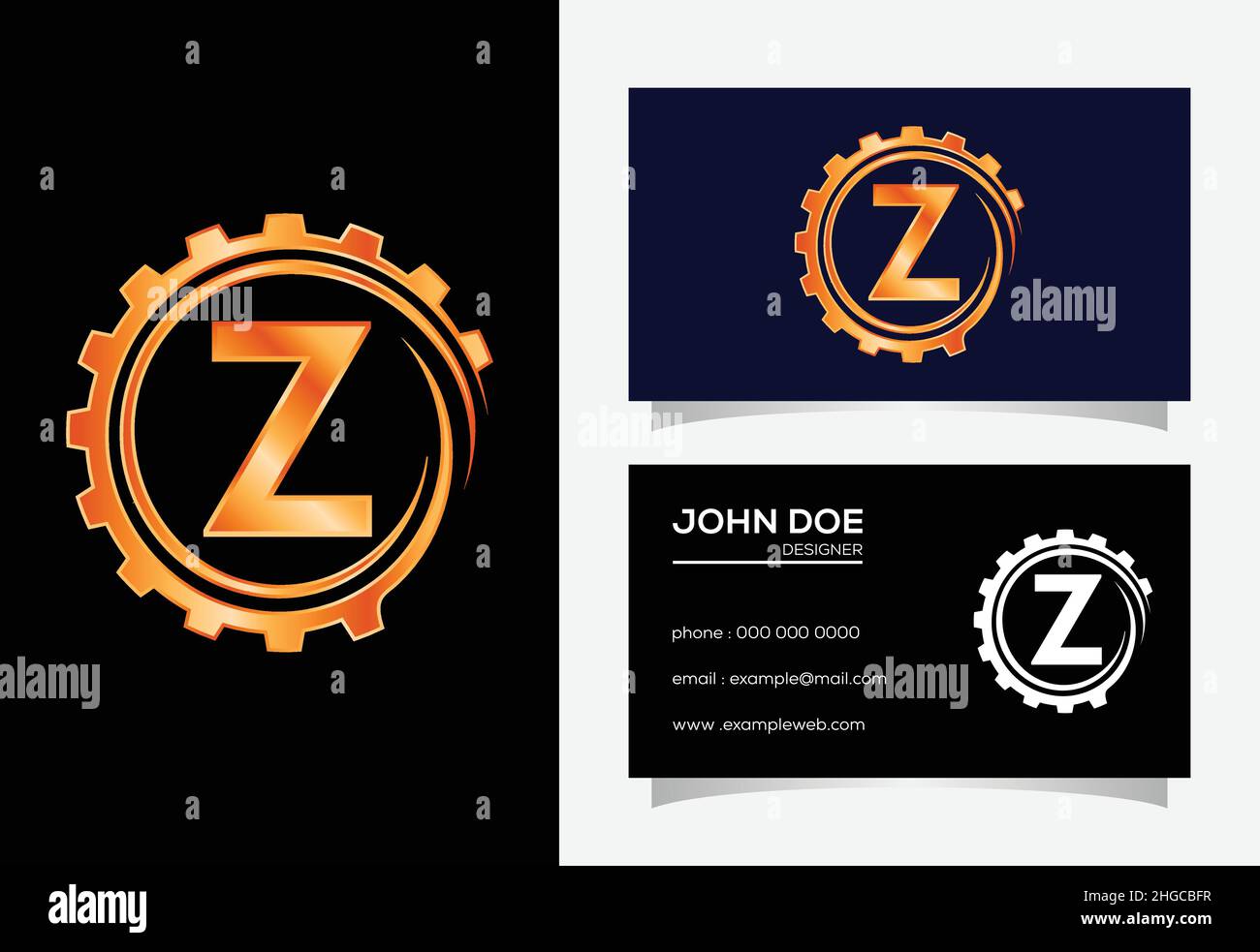 Initiale de l'alphabet du monogramme Z dans une spirale d'engrenage.Logo Gear ENGINEER.Logo pour l'automobile Illustration de Vecteur