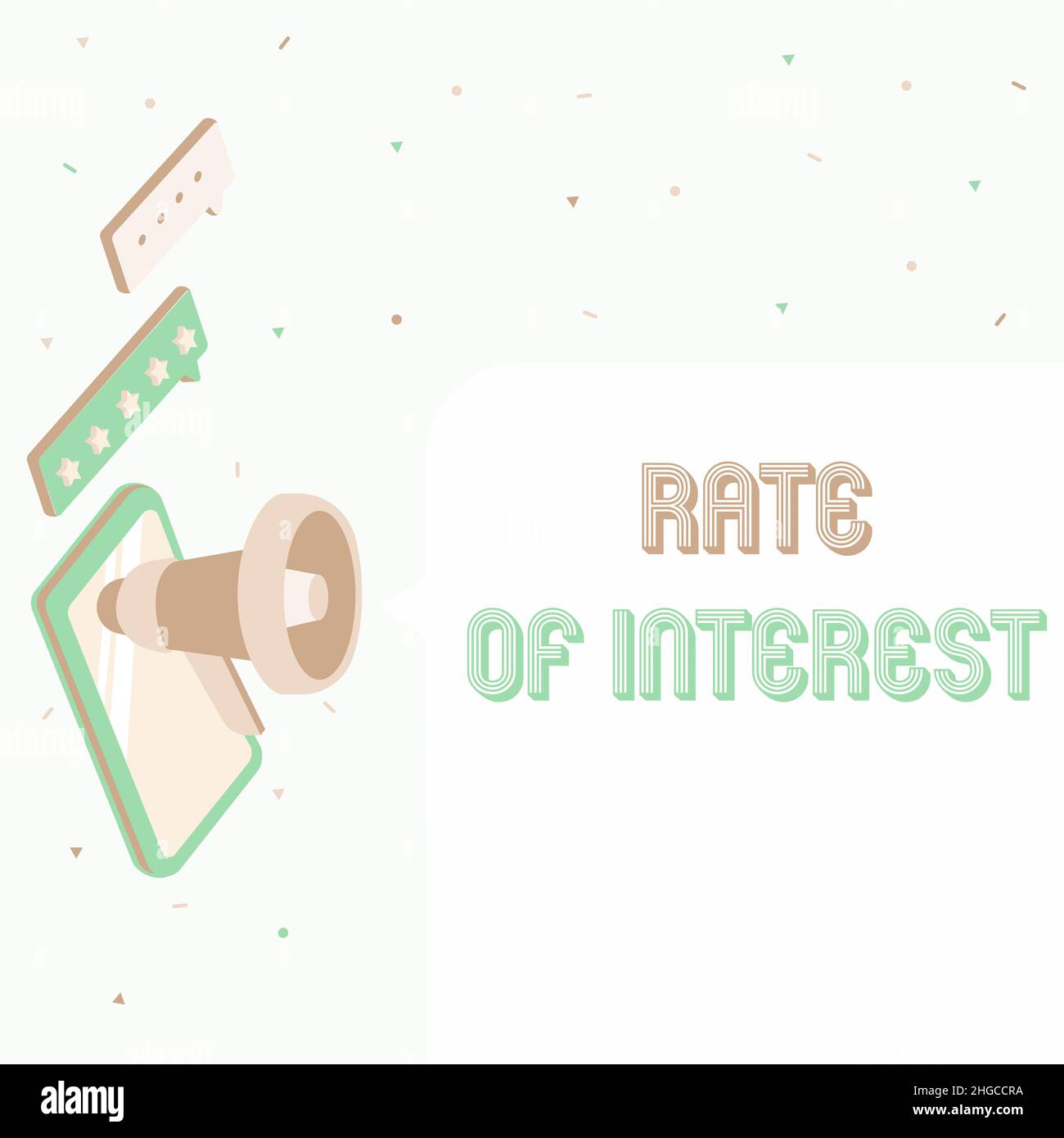 Taux d'intérêt pour l'écriture manuscrite. Concept signification pourcentage calculé à partir du montant principal du prêt, de l'hypothèque ou de l'investissement paire de mégaphone Banque D'Images