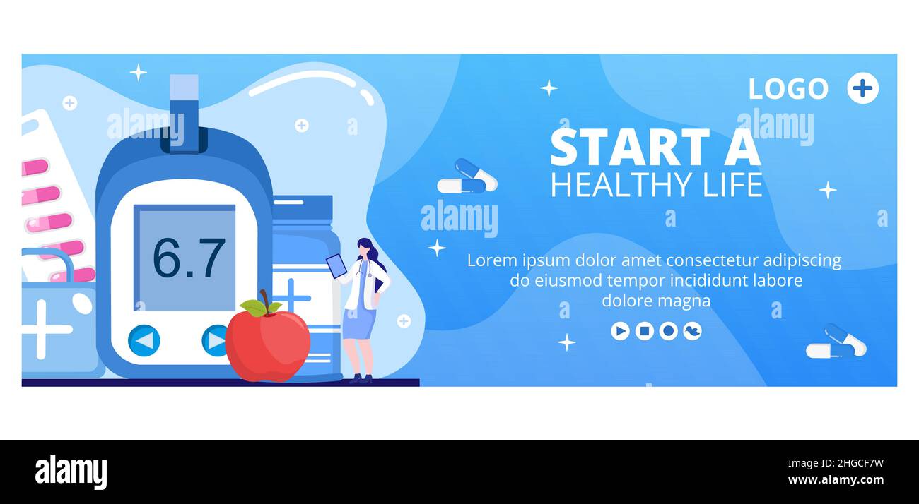 Modèle de couverture de test de diabète conception plate Illustration modifiable d'arrière-plan carré adapté aux médias sociaux de santé ou carte de voeux Illustration de Vecteur