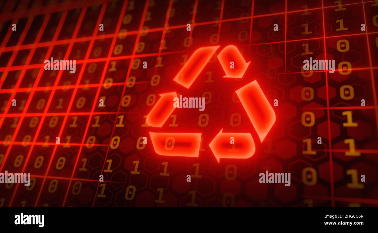 Red Grid icône de recyclage pour l'électronique numérique future technologie de gaspillage de données d'utilisateurs d'ordinateur et d'Internet Banque D'Images
